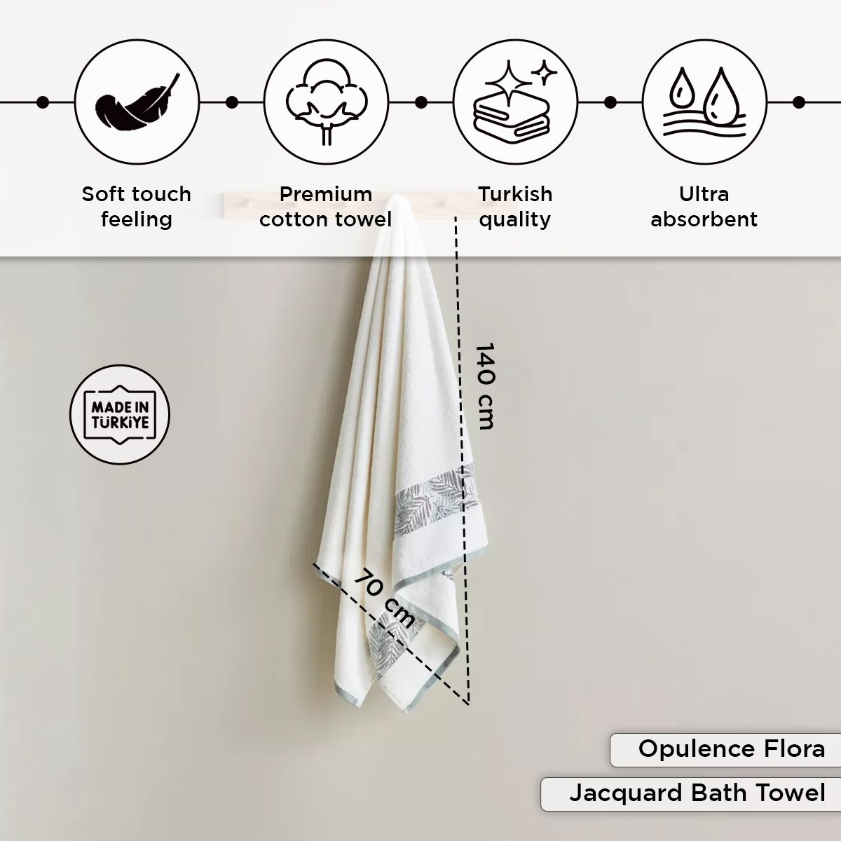 منشفة حمام من القطن التركي بحواف جاكار من أوبيولنس فلورا - 70x140 سم-hbxbathroom-bathroomtextiles-image-4