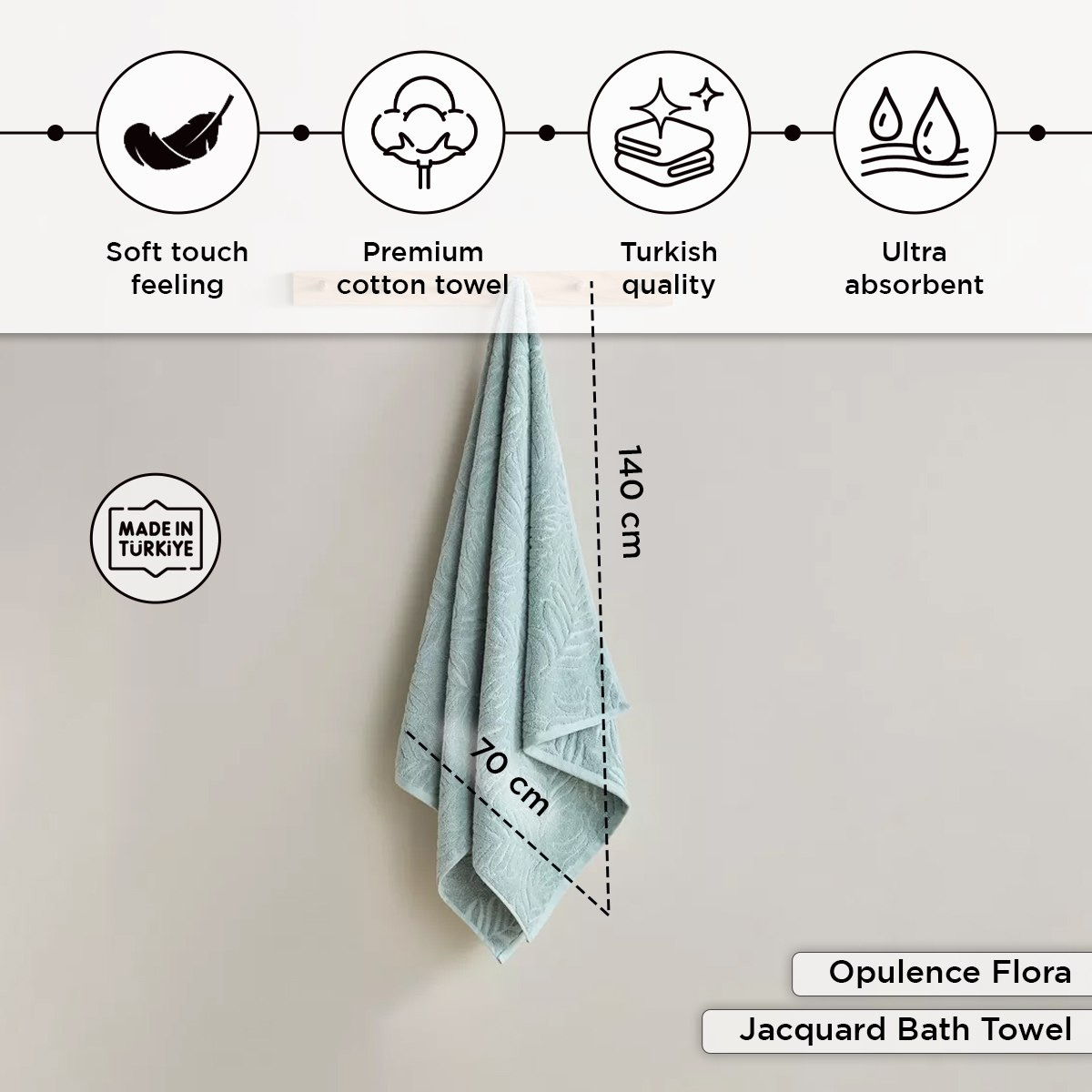 منشفة حمام جاكار من القطن التركي من أوبيولنس فلورا - 70x140 سم-hbxbathroom-bathroomtextiles-image-4