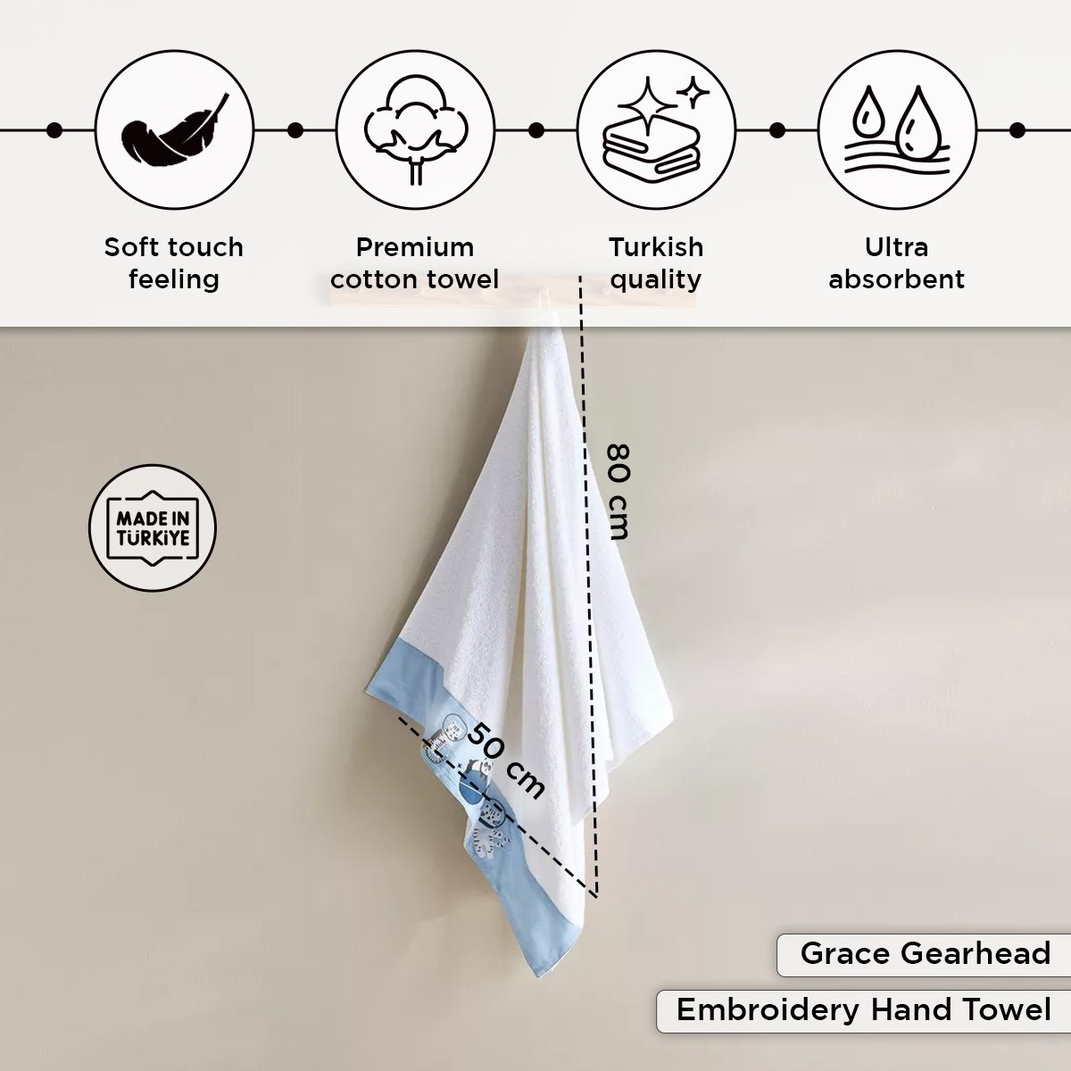 Grace Gearhead Cosmos Kids Turkish Cotton Hand Towel - 50x80 cm-hbxhomeware-hbxkidsandyouth-image-4