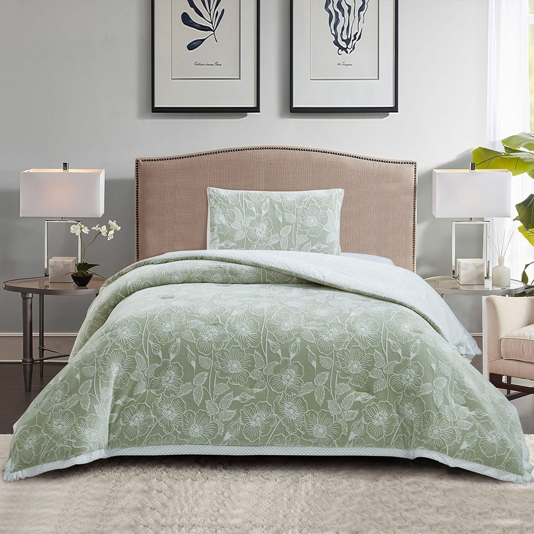 Bern Leaf 2-Piece Micromilk Velvet with Flannel Twin Comforter Set - 150x220 cm-hbxhomeware-hbxbedroom-image-2