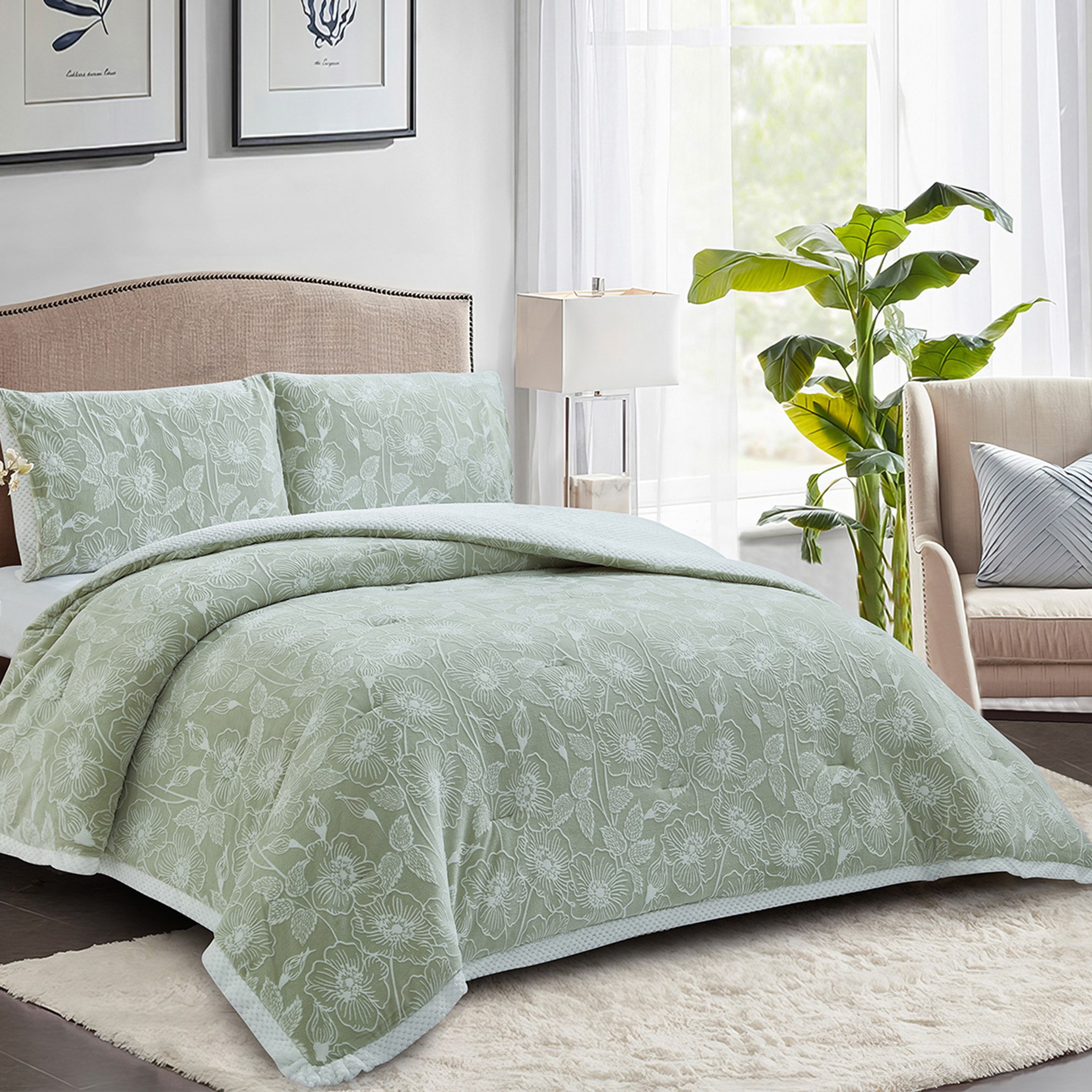 طقم لحاف كينج فلانيل ميكروميلك مخملي 3 قطع أوراق شجر من برن - 220x240 سم-hbxhomeware-hbxbedroom-image-1