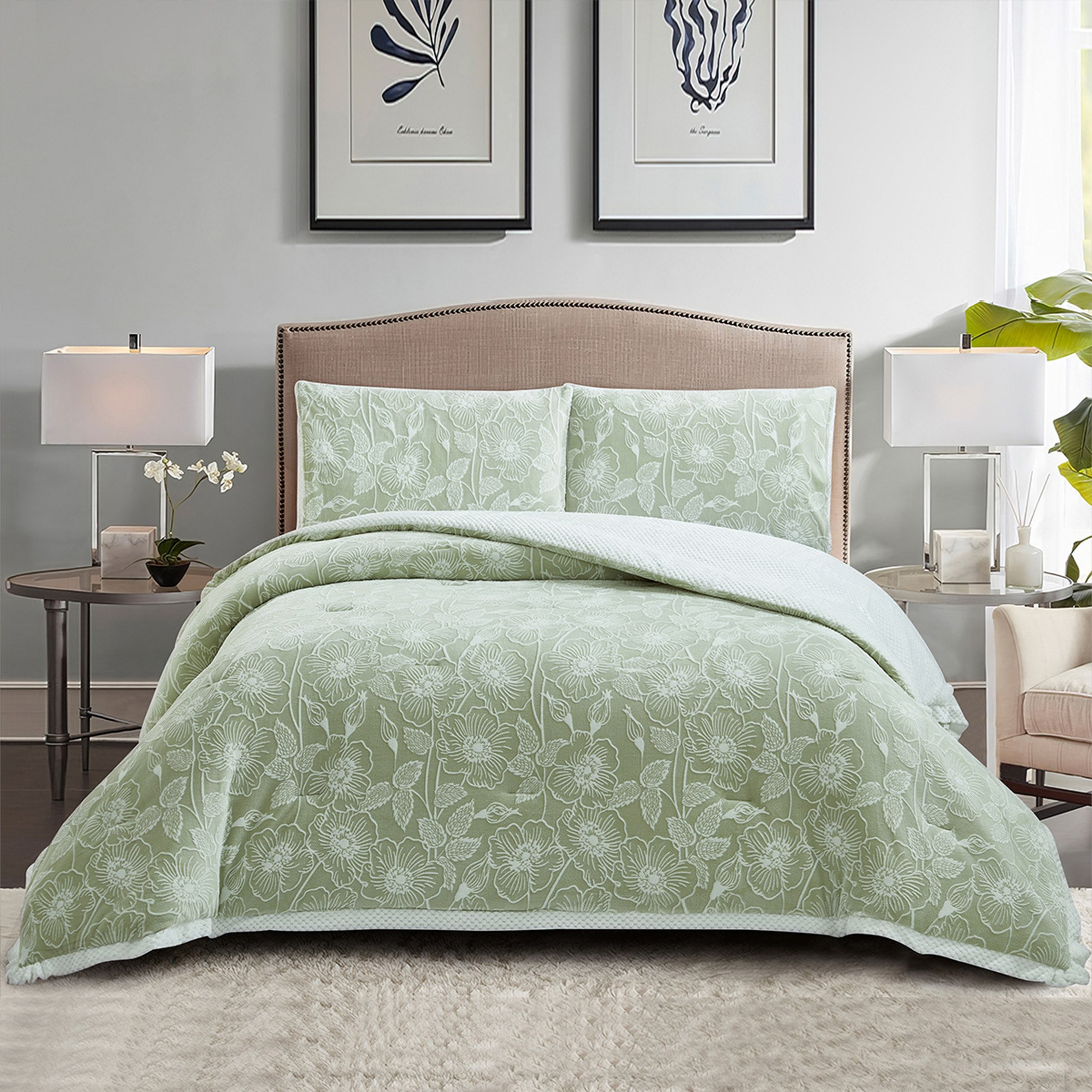 طقم لحاف كينج فلانيل ميكروميلك مخملي 3 قطع أوراق شجر من برن - 220x240 سم-hbxhomeware-hbxbedroom-image-2