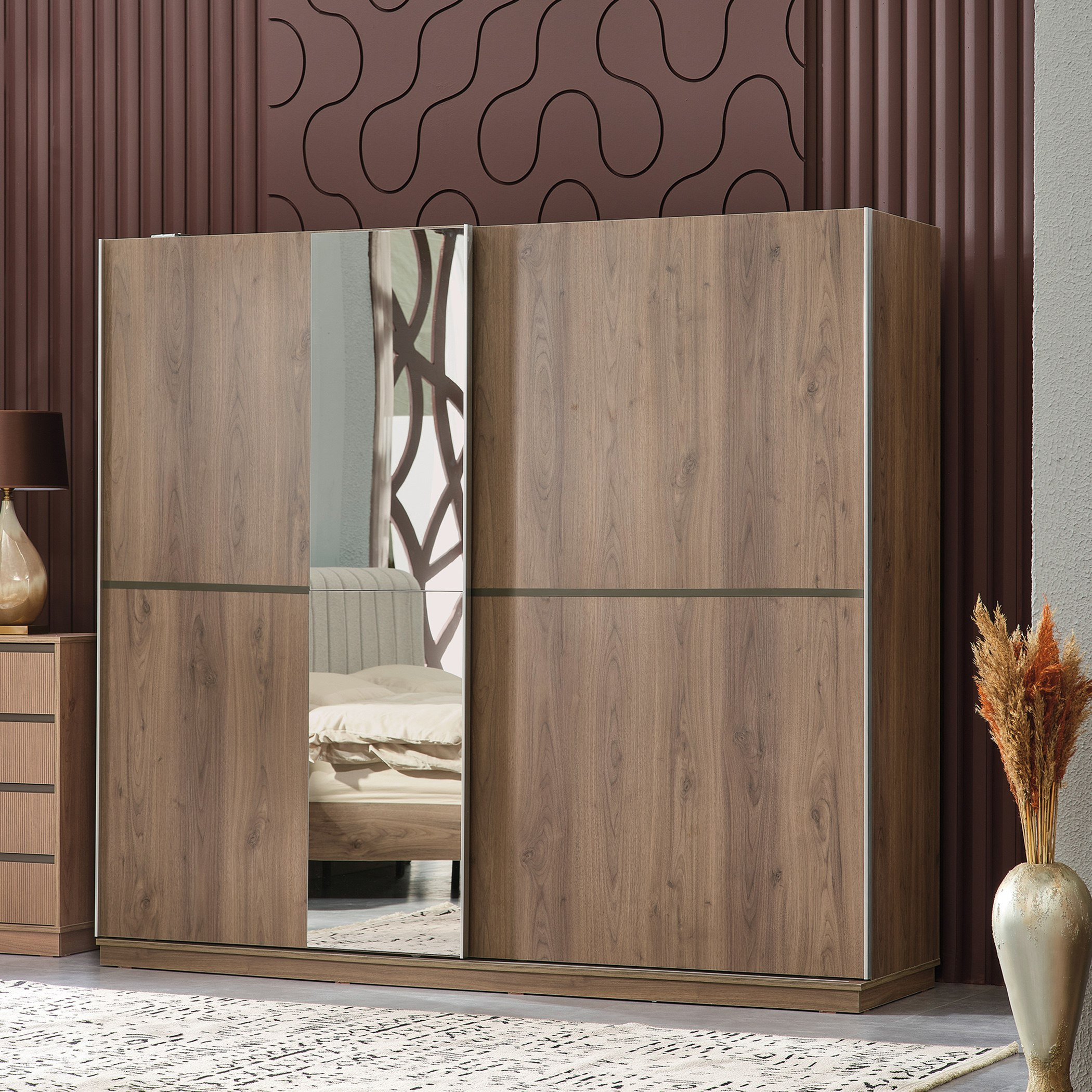خزانة ملابس بباب انزلاقي و2 درج ومرآة من جينوفا-hbxfurniture-wardrobes-image-1