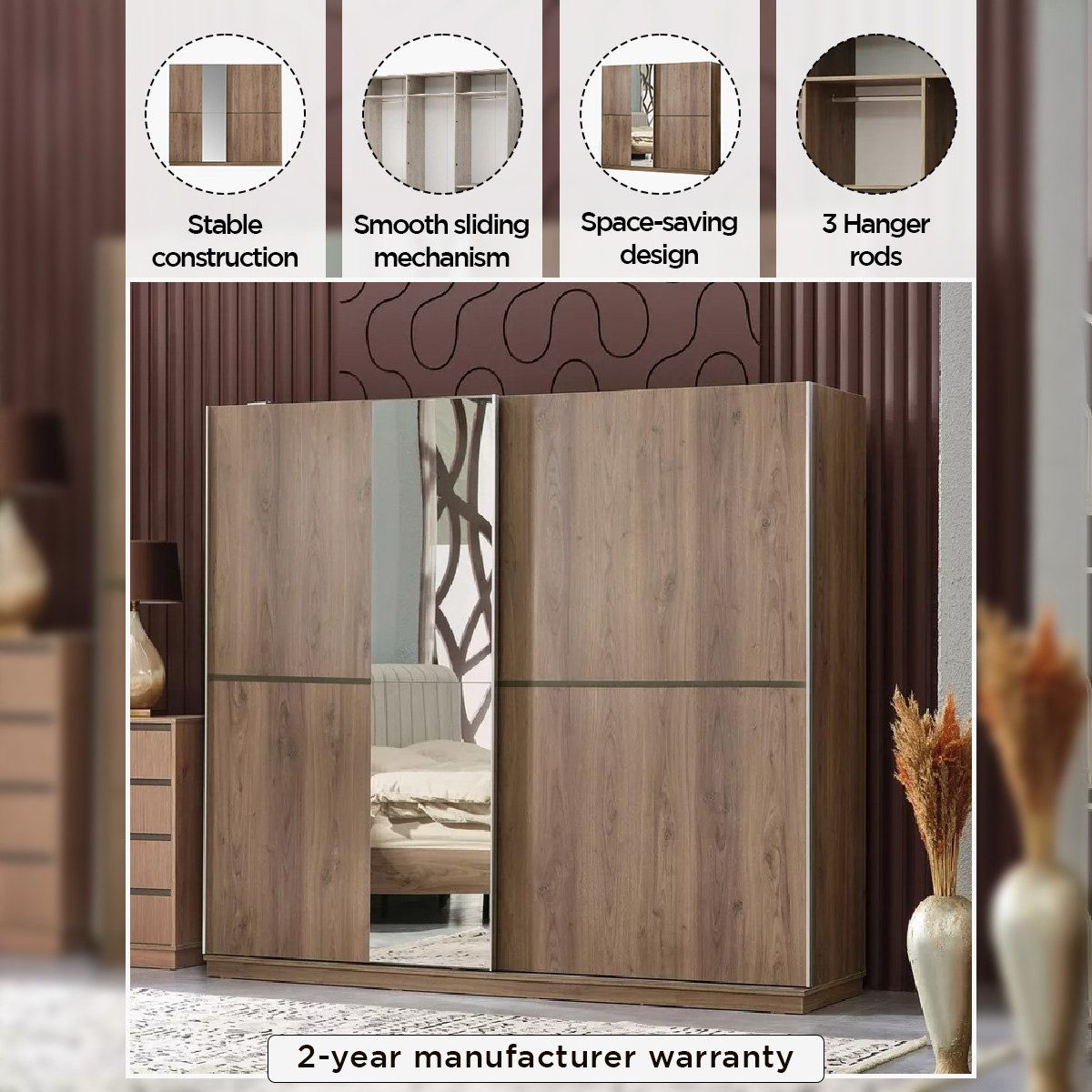 خزانة ملابس بباب انزلاقي و2 درج ومرآة من جينوفا-hbxfurniture-wardrobes-image-4