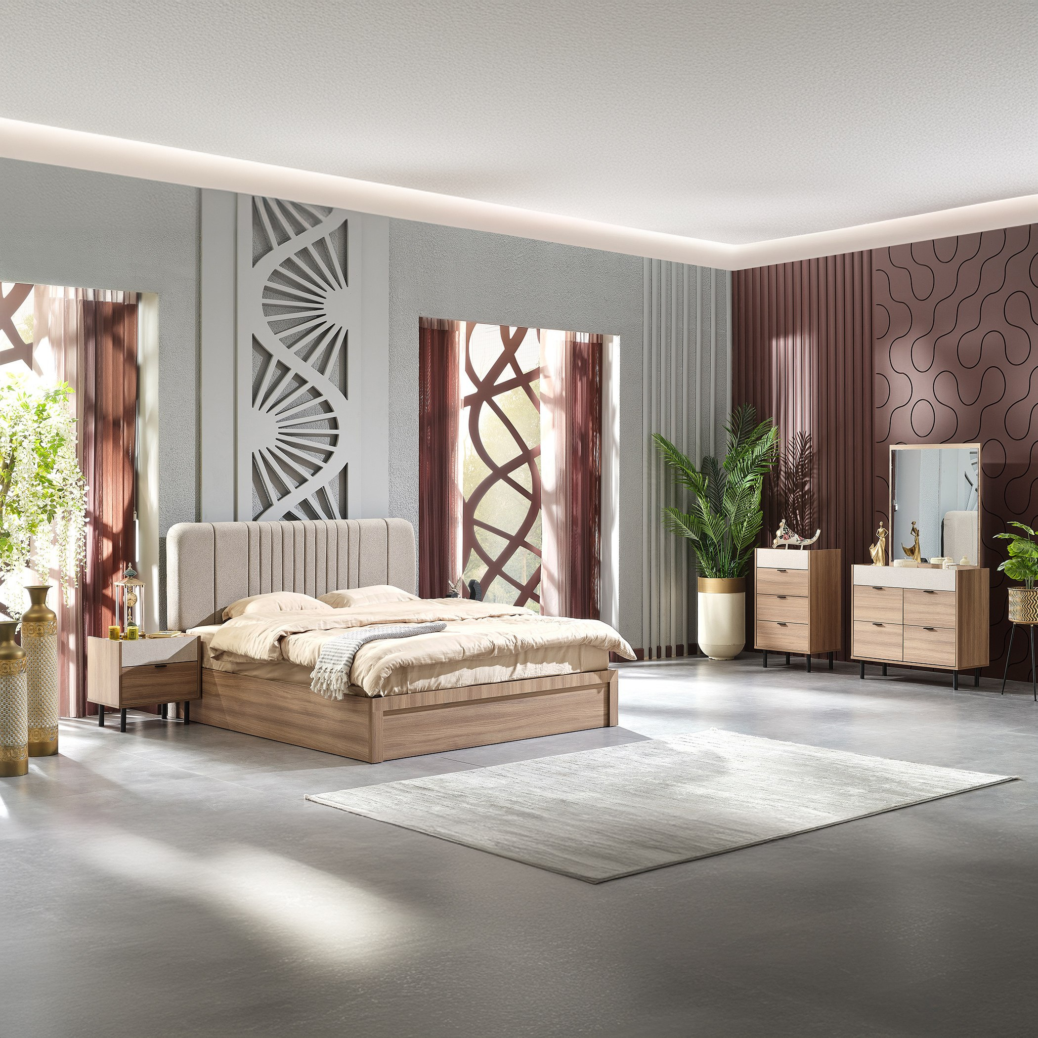 طقم غرفة نوم كينج 6 قطع من سوان- 180x200 سم-hbxbedroom-bedsandbedsets-bedroomsets-king-image-1