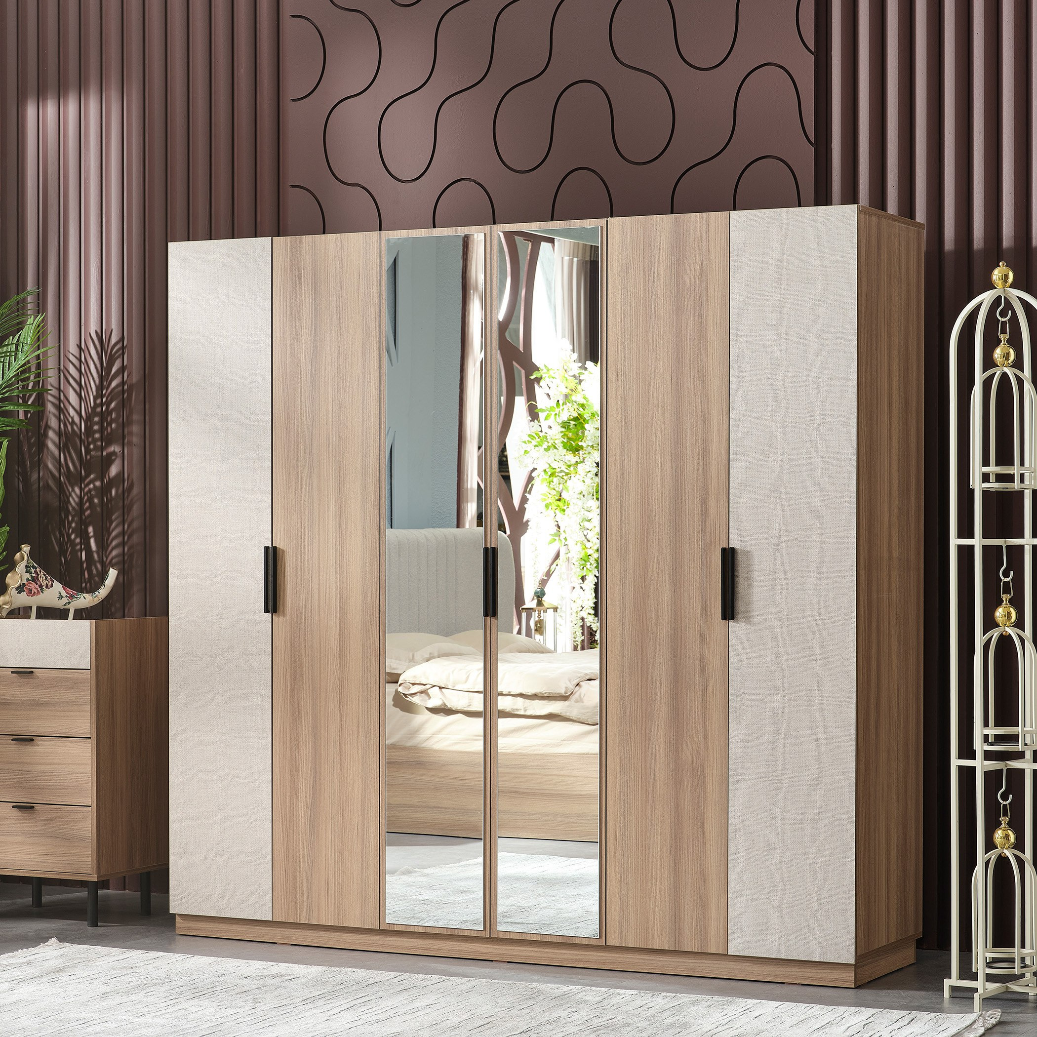 خزانة ملابس 6 أبواب مع 2 مرآة من سوان-hbxfurniture-wardrobes-image-1