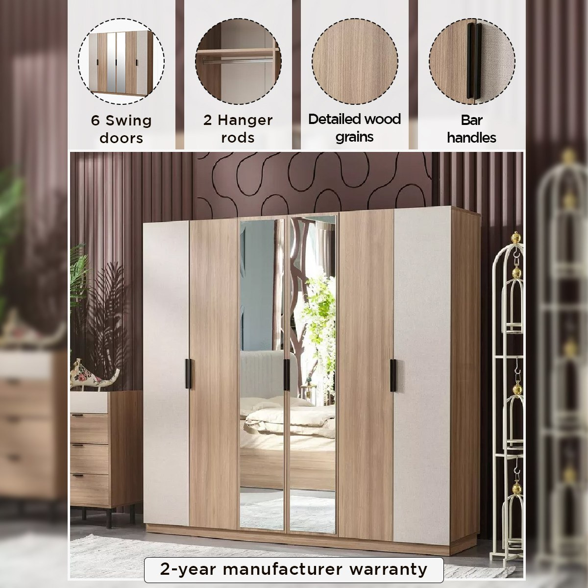 خزانة ملابس 6 أبواب مع 2 مرآة من سوان-hbxfurniture-wardrobes-image-4