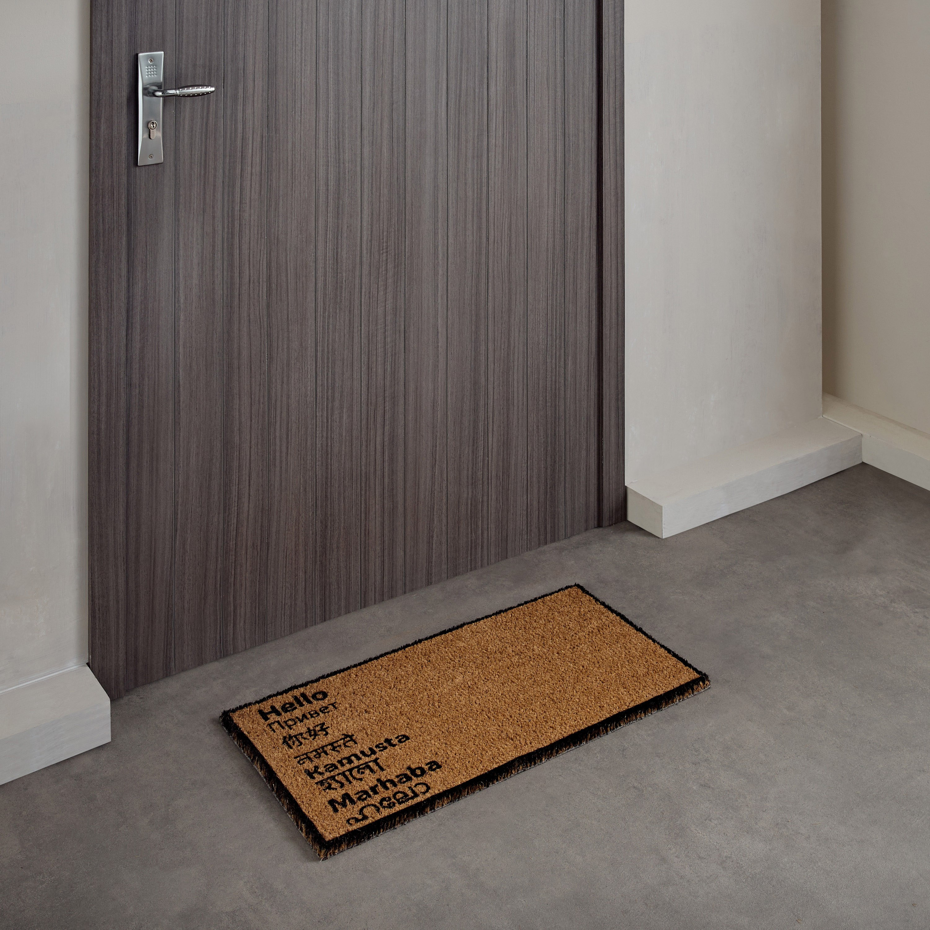 سجادة باب من ألياف جوز الهند بظهر لاتكس وطبعات ويلكم - 60x90 سم-hbxhomeware-hbxoutdoor-image-1