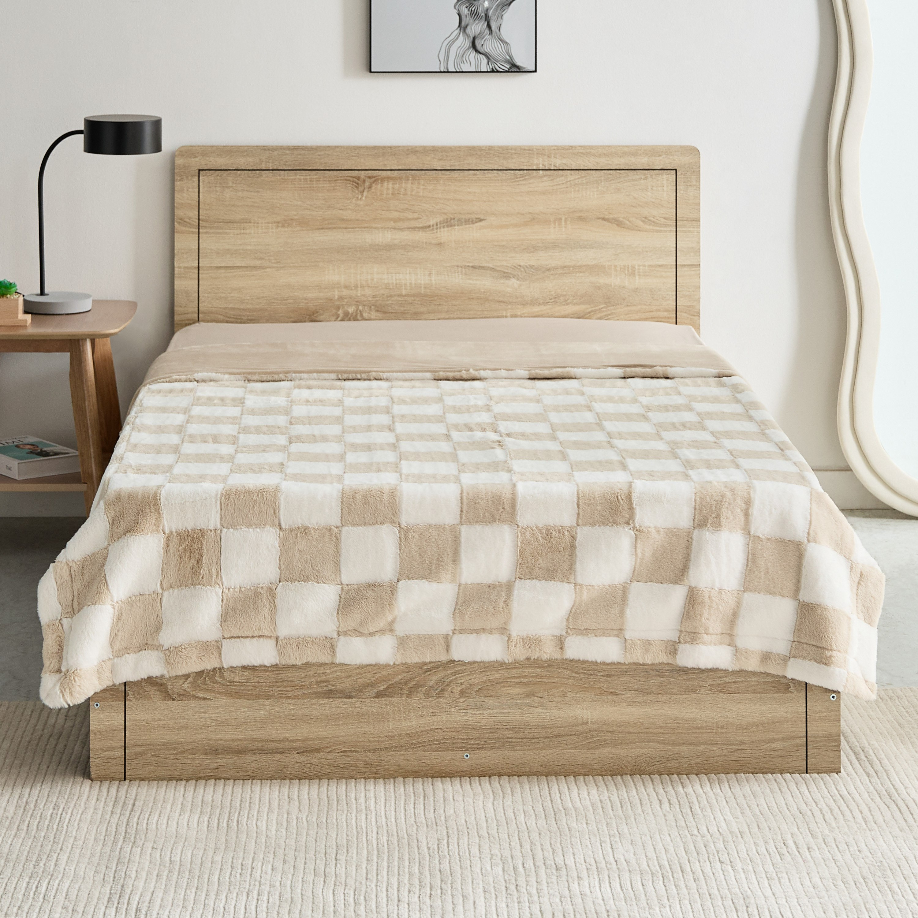Breda Check Jacquard Rabbit Fur Twin Blanket - 150x220 cm-hbxhomeware-hbxbedroom-image-1