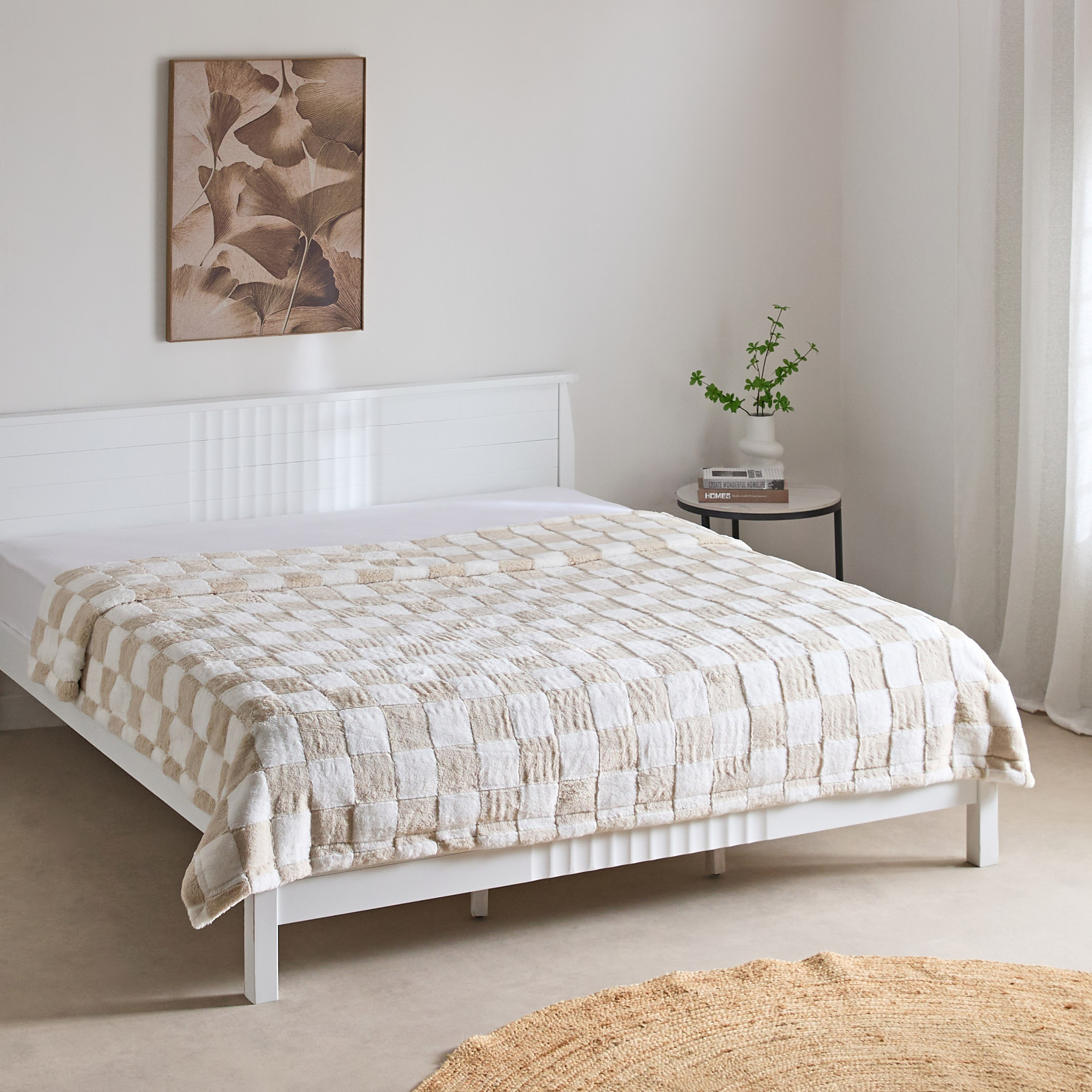 Breda Queen Check Jacquard Rabbit Fur Blanket - 220x240 cm-hbxhomeware-hbxbedroom-image-1
