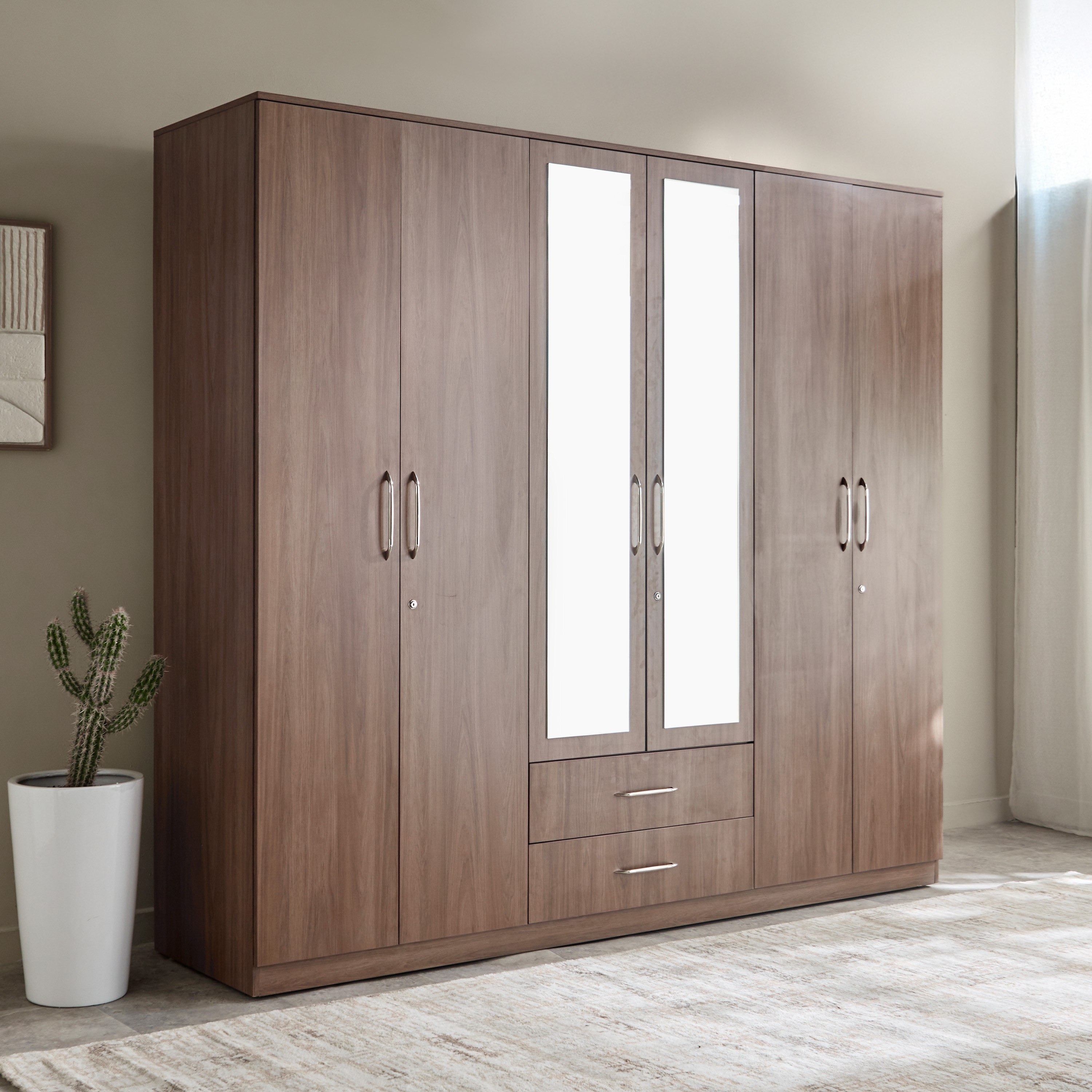 خزانة ملابس 6 أبواب بـ2 درج ومرآة من هيلتون-hbxfurniture-wardrobes-image-1