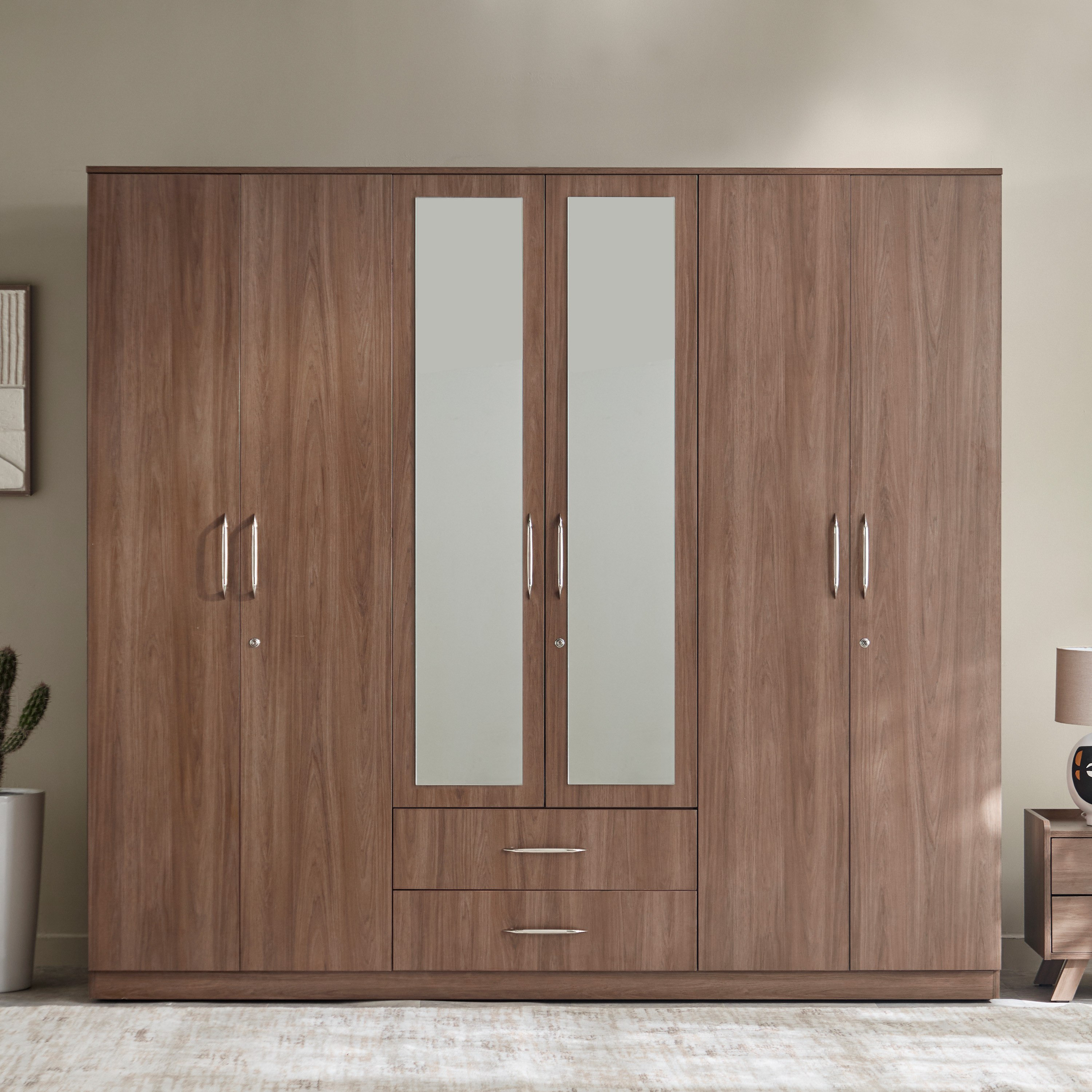 خزانة ملابس 6 أبواب بـ2 درج ومرآة من هيلتون-hbxfurniture-wardrobes-image-2