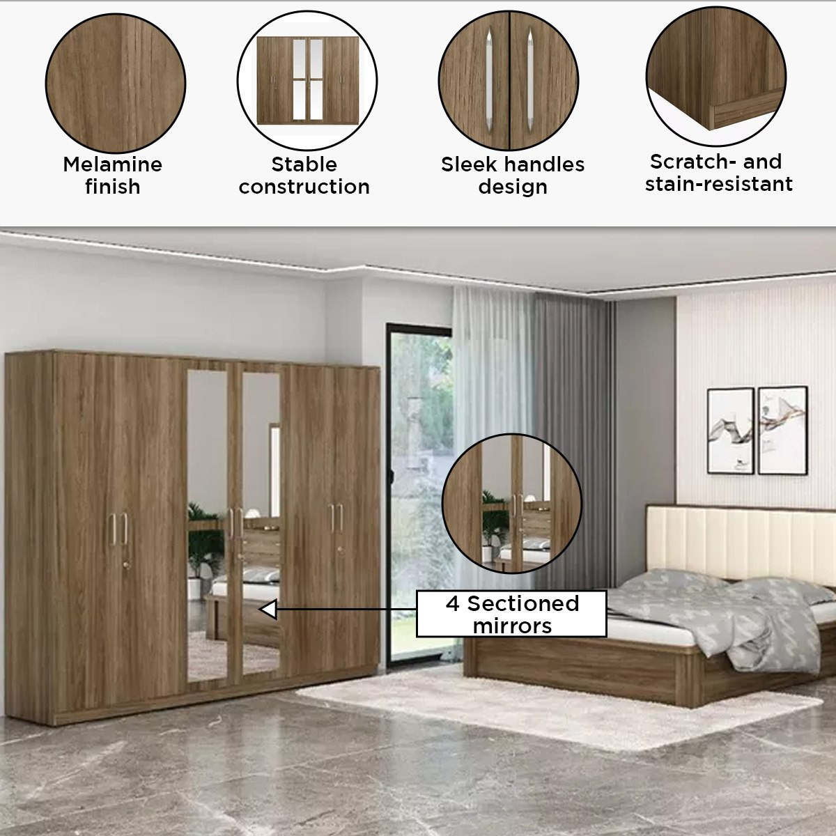 خزانة ملابس 6 أبواب بـ2 درج ومرآة من هيلتون-hbxfurniture-wardrobes-image-4