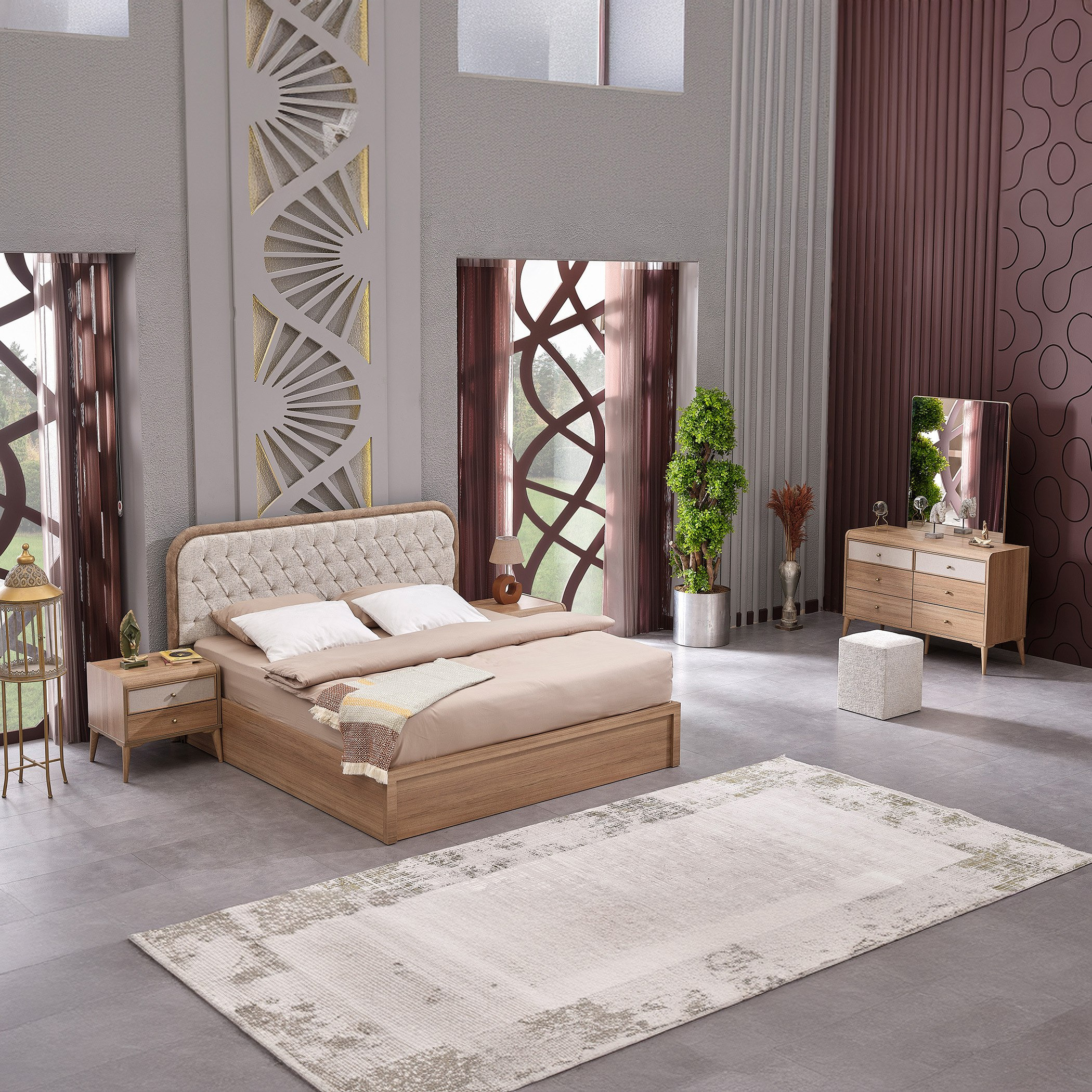 طقم غرفة نوم كينج 6 قطع من لوريتا- 180x200 سم-hbxbedroom-bedsandbedsets-bedroomsets-king-image-1