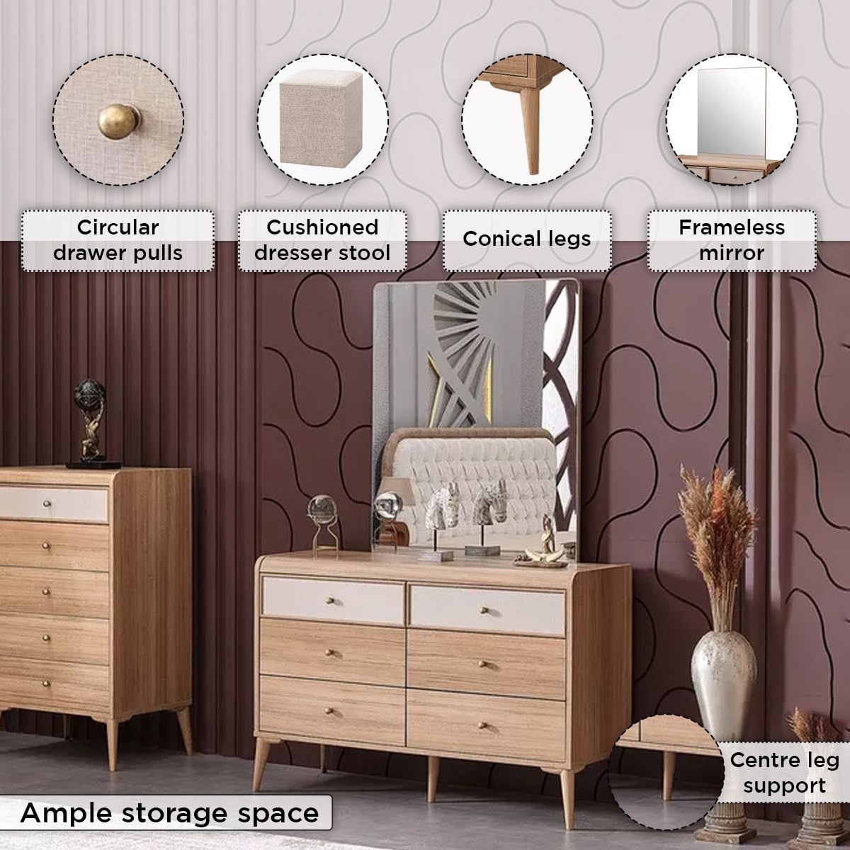 طقم غرفة نوم كينج 6 قطع من لوريتا- 180x200 سم-hbxbedroom-bedsandbedsets-bedroomsets-king-image-7