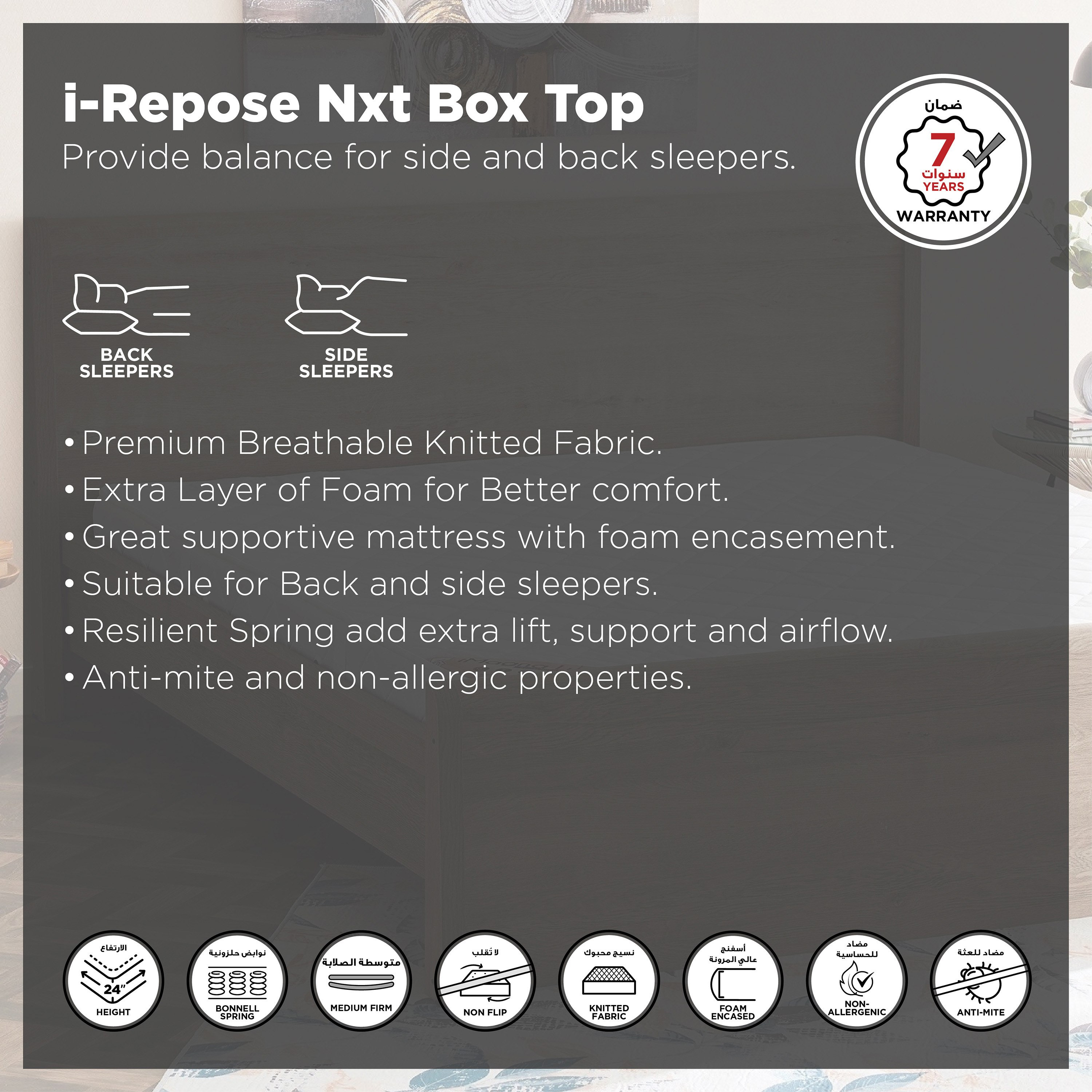 SleepNest iRepose Nxt Box Top Medium Firm Bonnell Spring Queen Mattress - 155x205x24 cm-hbxbedroom-mattresses-queen-image-4