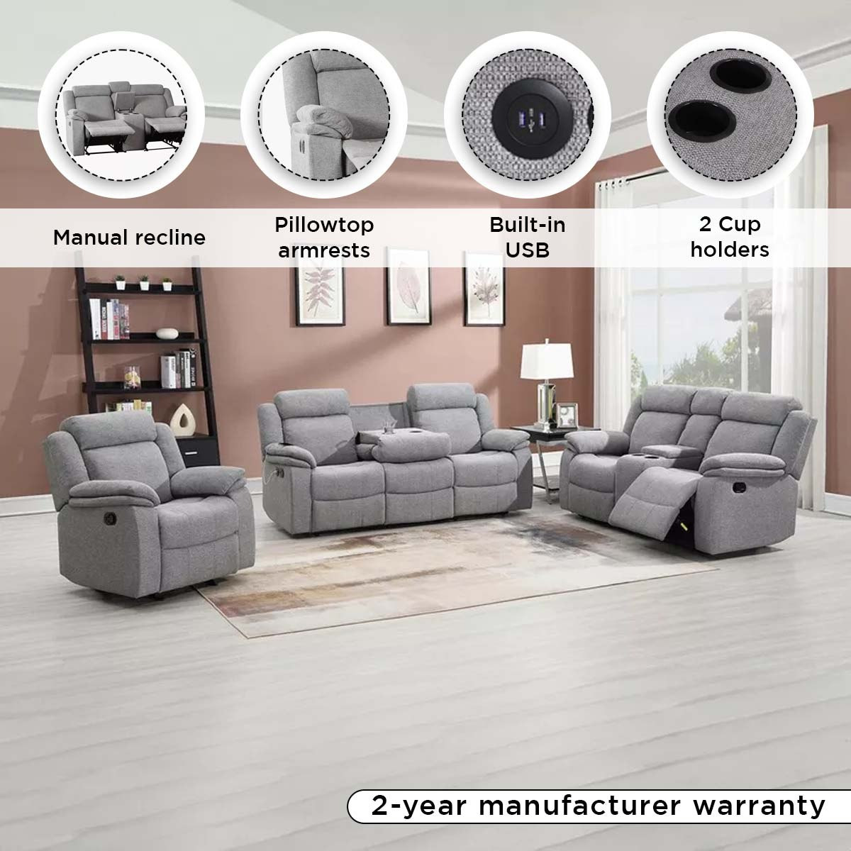 Hilton 2-Seater Fabric Recliner with 2-Cupholder Console and USB Port-hbxlivingroom-sofasandarmchairs-sofas-image-7