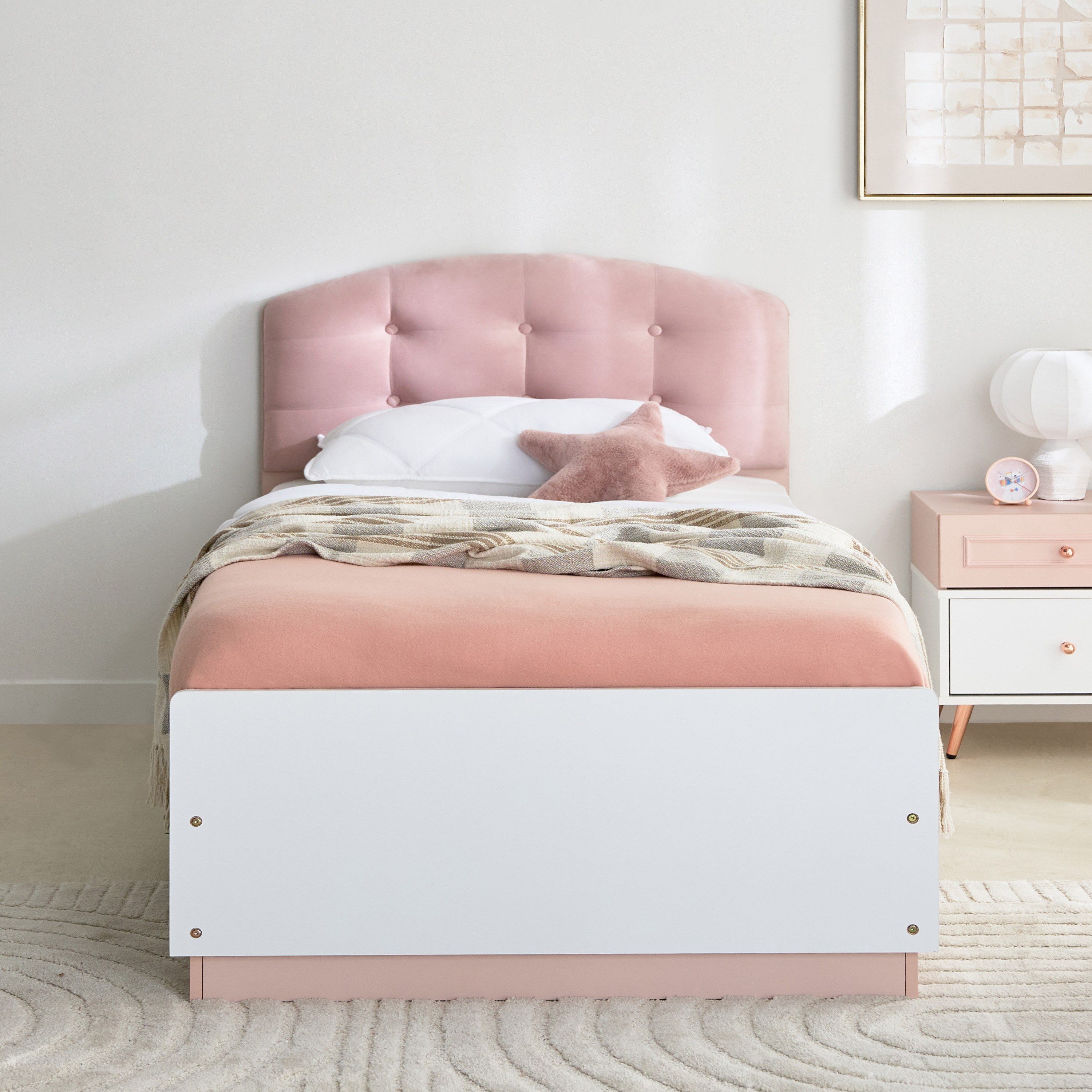 Movo Carmine Single Bed with Upholstered Headboard - 90x200 cm-hbxkidsandyouth-bedsandbedsets-beds-single-image-2