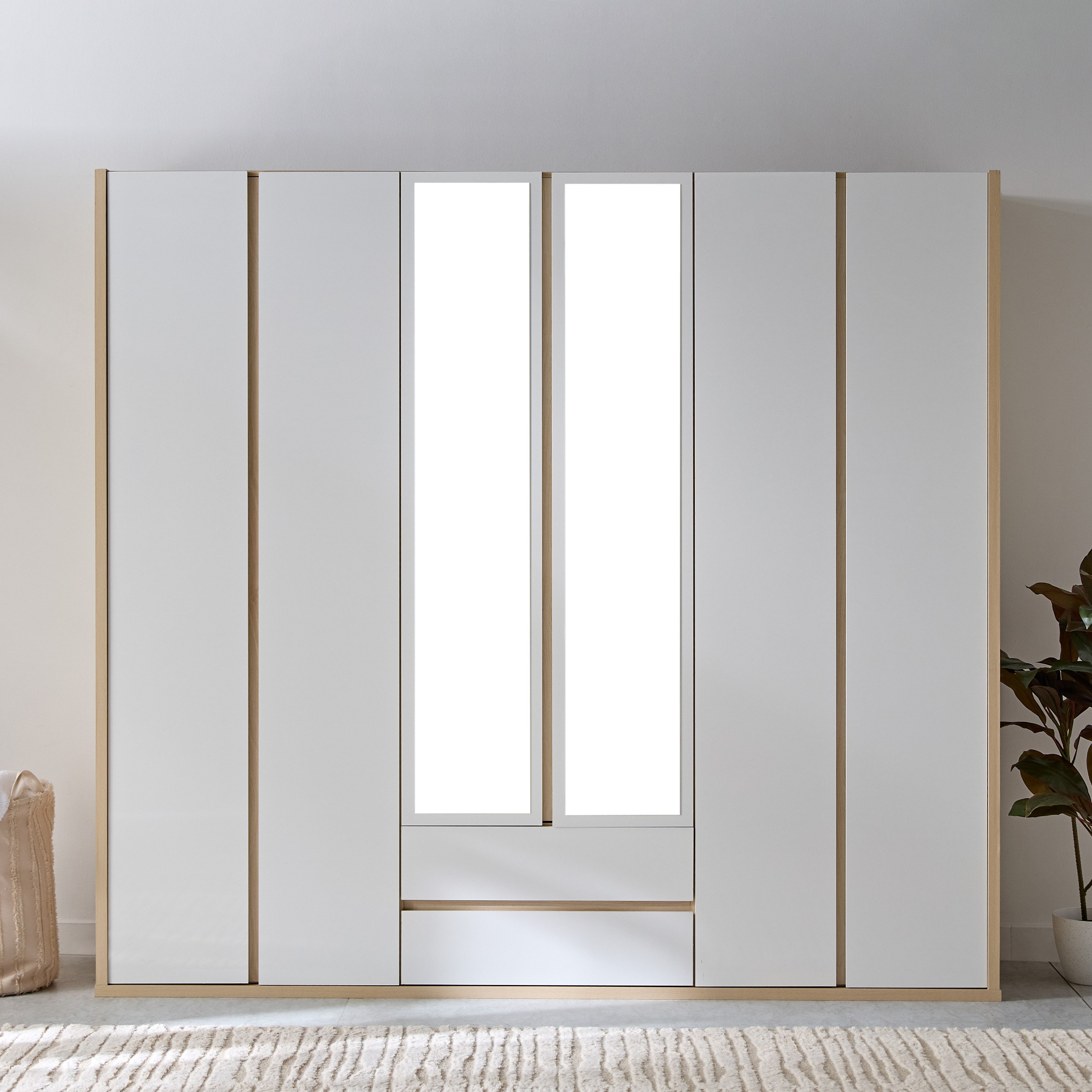 Artisan 6-Door Wardrobe with 2 Drawers and Mirror-hbxfurniture-wardrobes-image-2