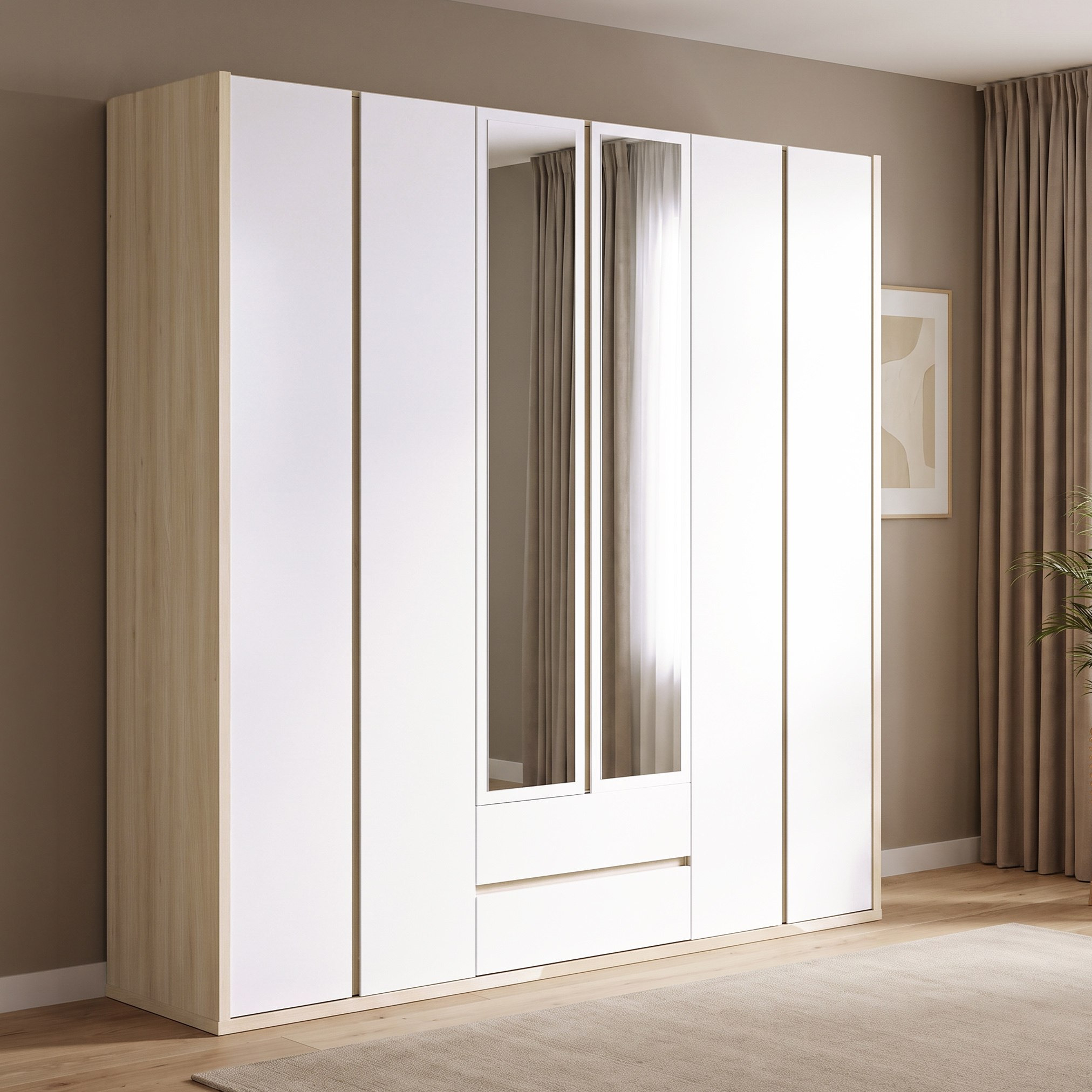 Artisan 6-Door Wardrobe with 2 Drawers and Mirror-hbxfurniture-wardrobes-image-1