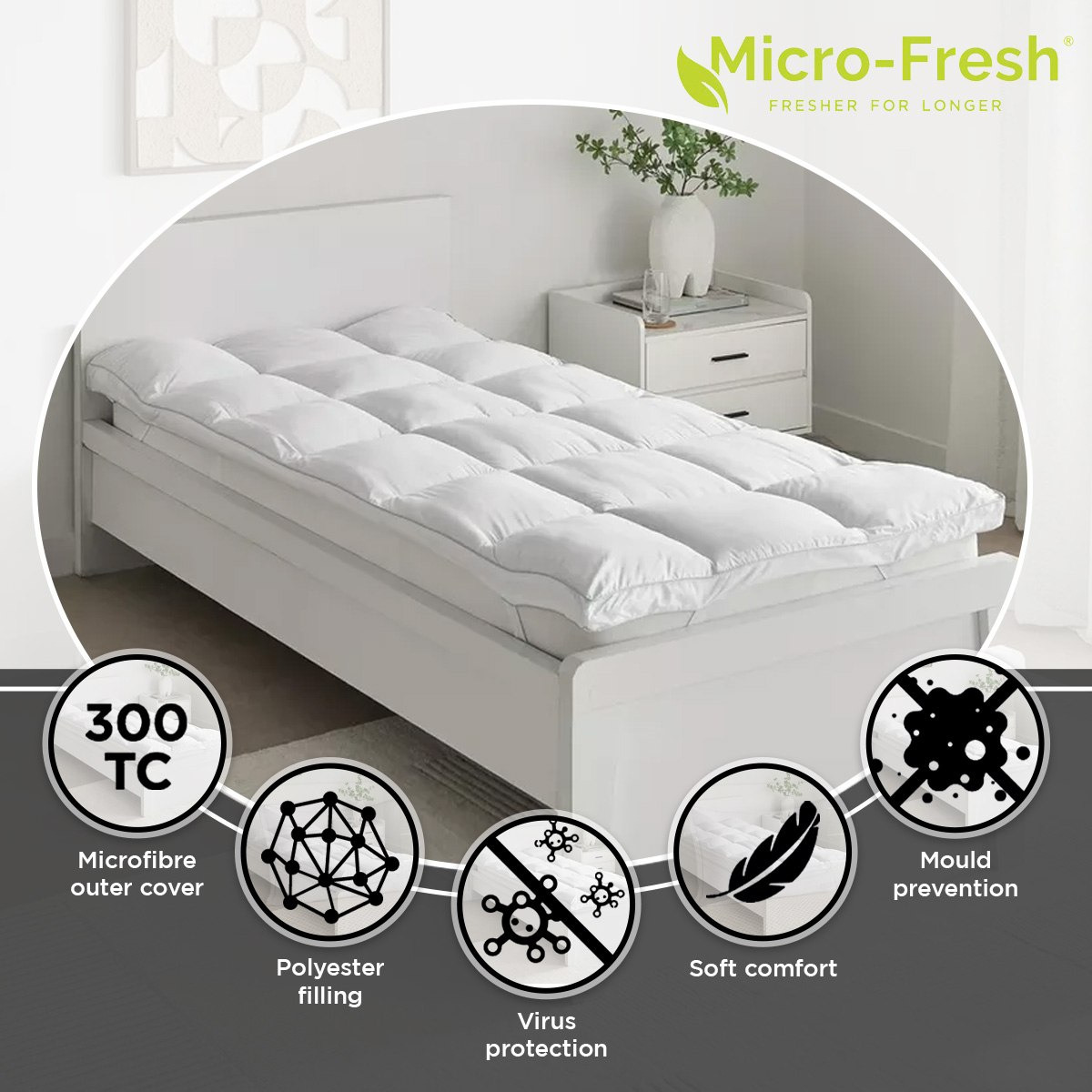 MicroFresh 300TC Soft Microfiber Queen Mattress Topper - 150x200+6 cm-hbxhomeware-hbxbedroom-image-4