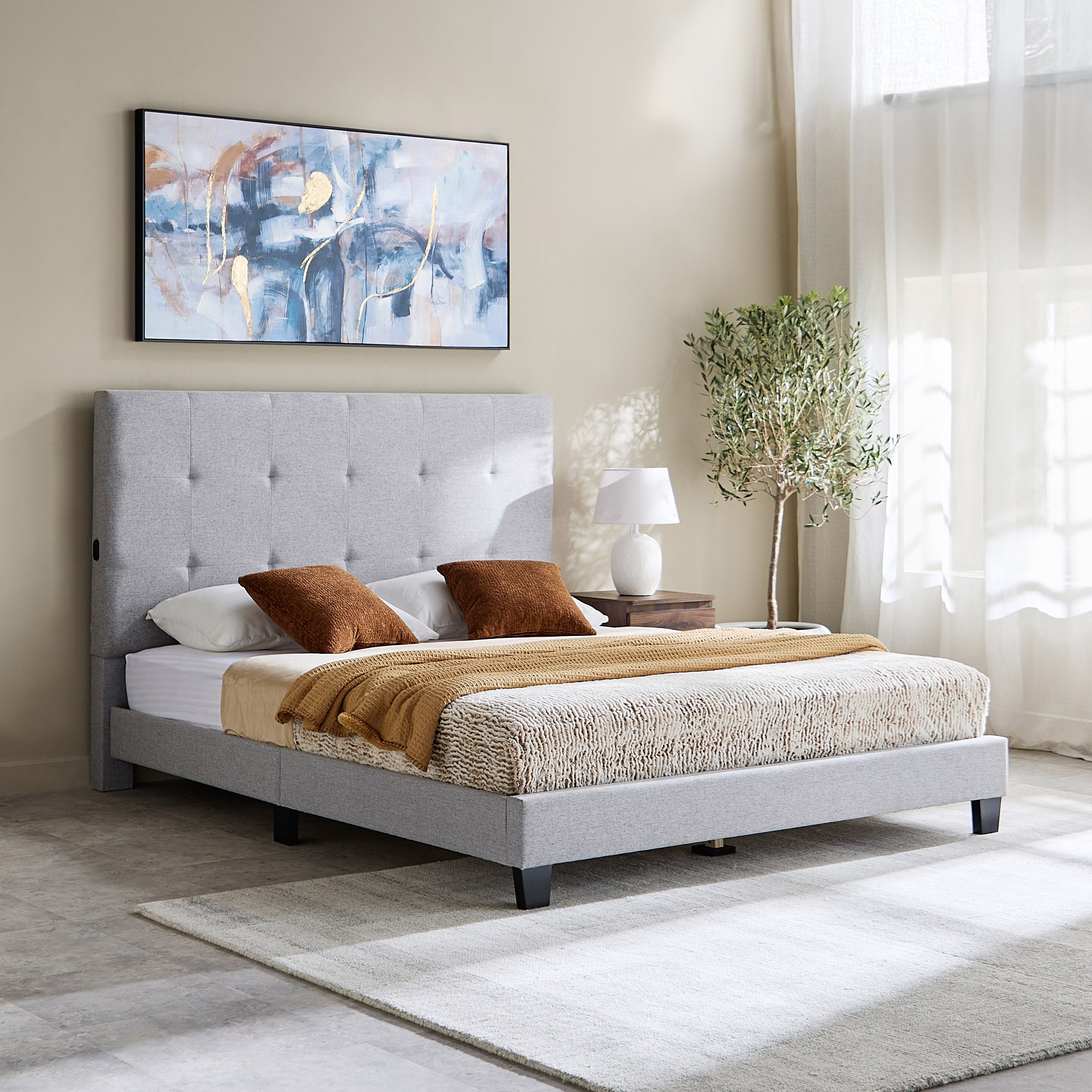 Movo Kulltorp Smart Upholstered Queen Bed - 160x200 cm-hbxbedroom-bedsandbedsets-beds-queen-image-1
