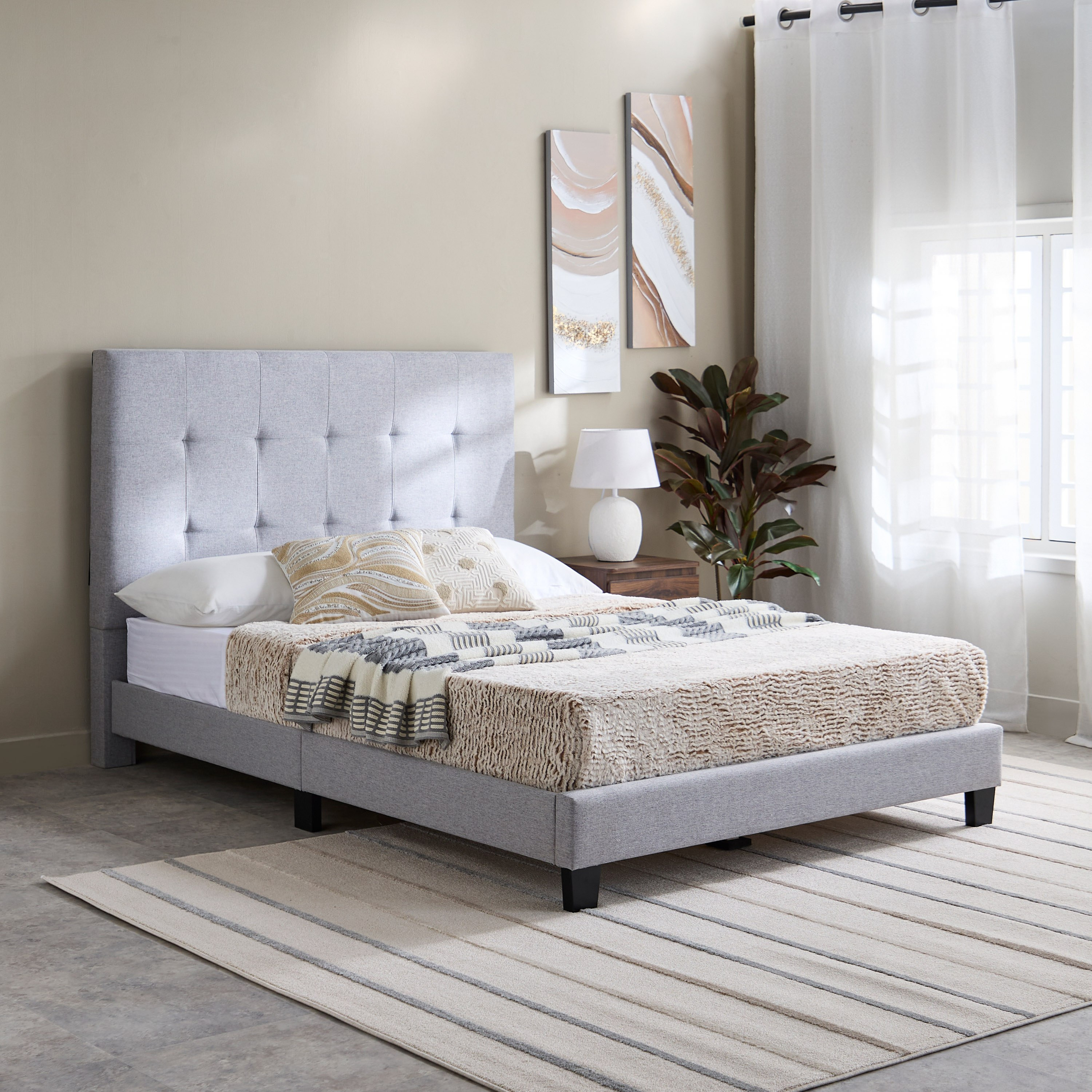 Movo Kulltorp Smart Upholstered Queen Bed - 140x200 cm-hbxbedroom-bedsandbedsets-beds-queen-image-1