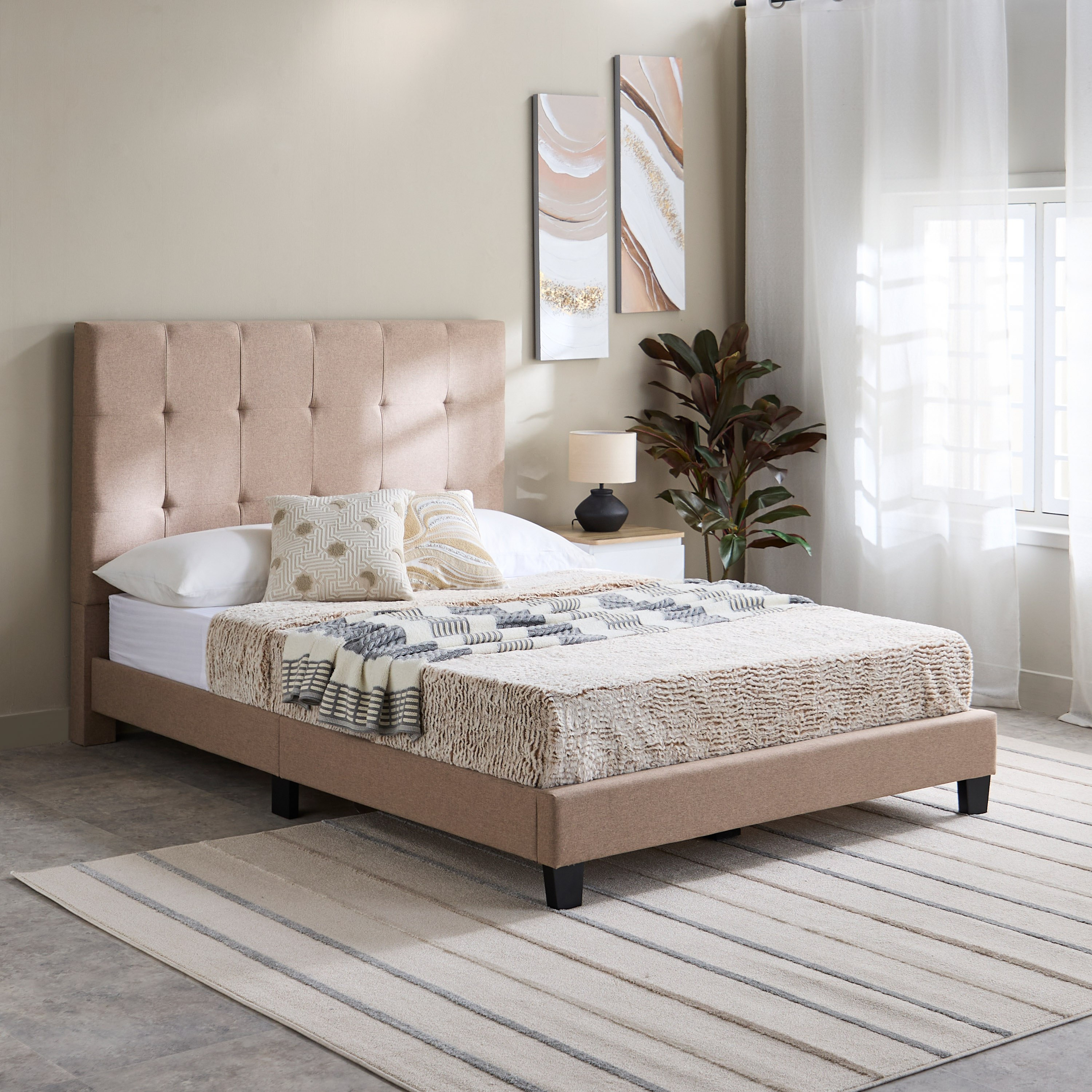 Movo Kulltorp Smart Upholstered Queen Bed - 140x200 cm-hbxbedroom-bedsandbedsets-beds-queen-image-1