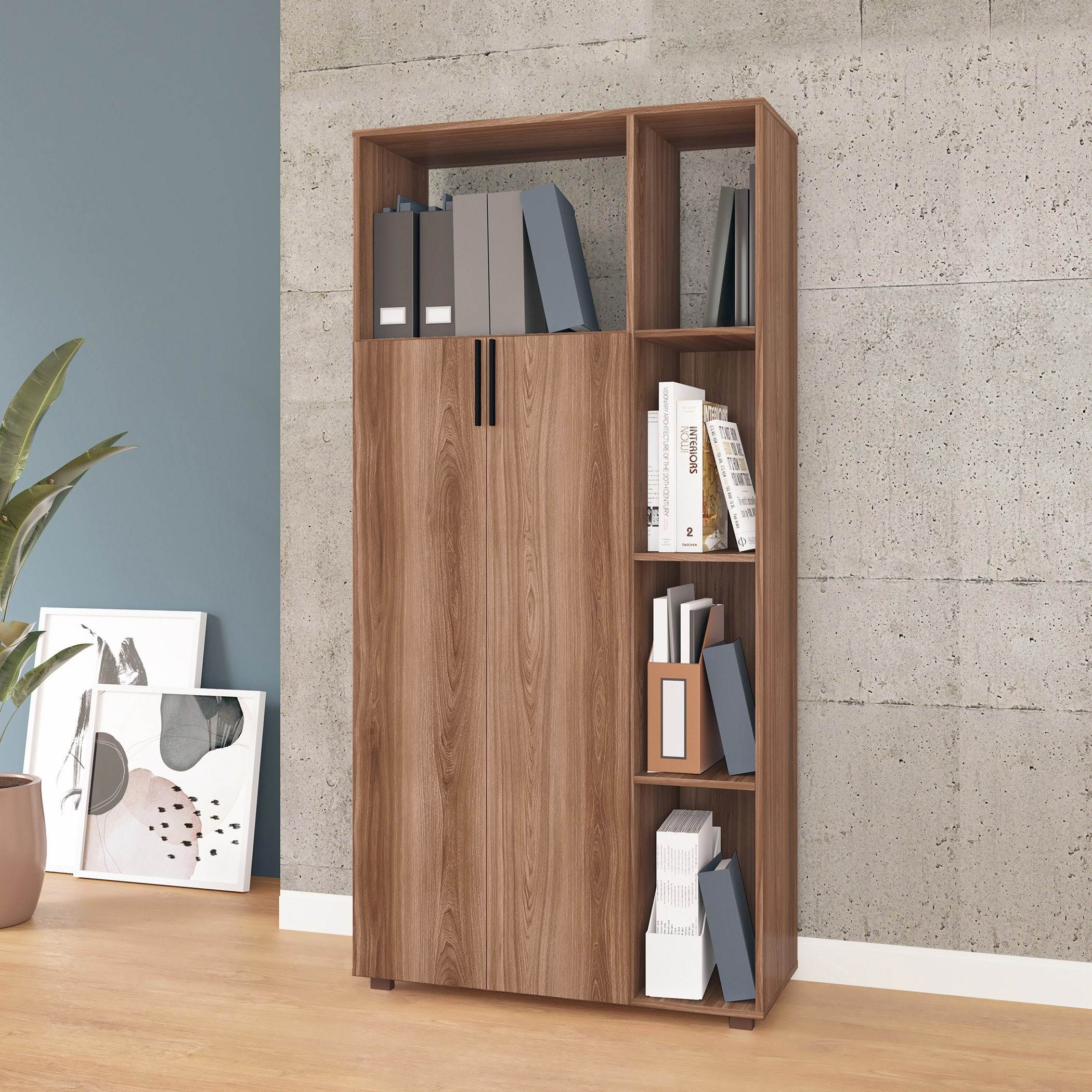 خزانة كتب متعددة الأغراض ببابين وودي من بيانكا-hbxfurniture-office-bookcases-image-1