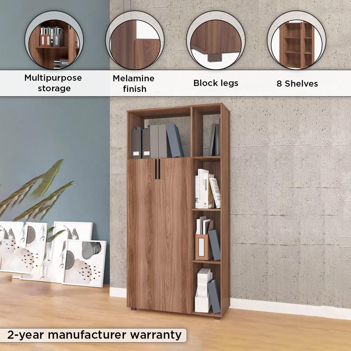خزانة كتب متعددة الأغراض ببابين وودي من بيانكا-hbxfurniture-office-bookcases-image-4