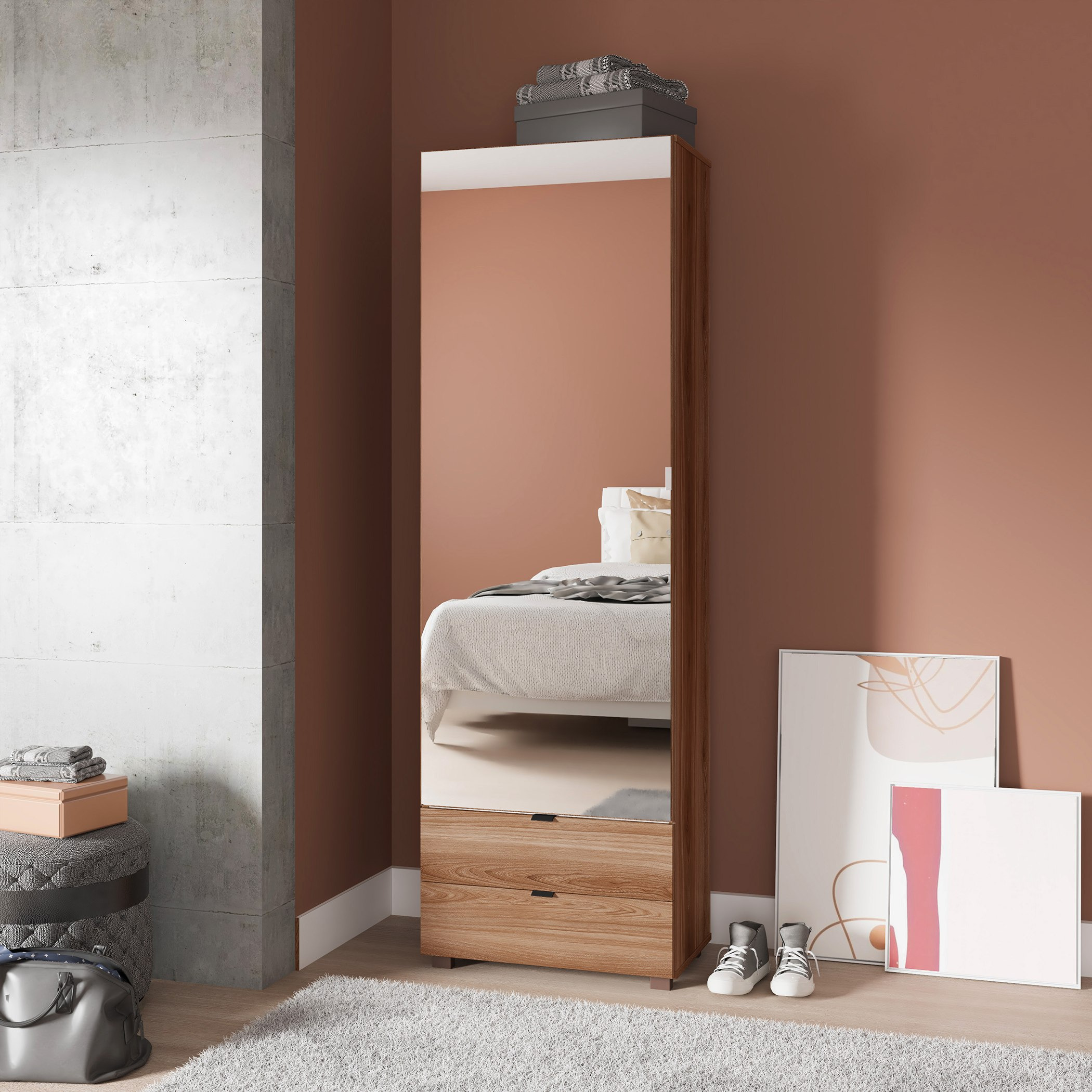 خزانة طويلة متعددة الاستخدام باب واحد و2 درج مع مرآة من بيانكا وودي-hbxbedroom-shoecabinetsandracks-image-1