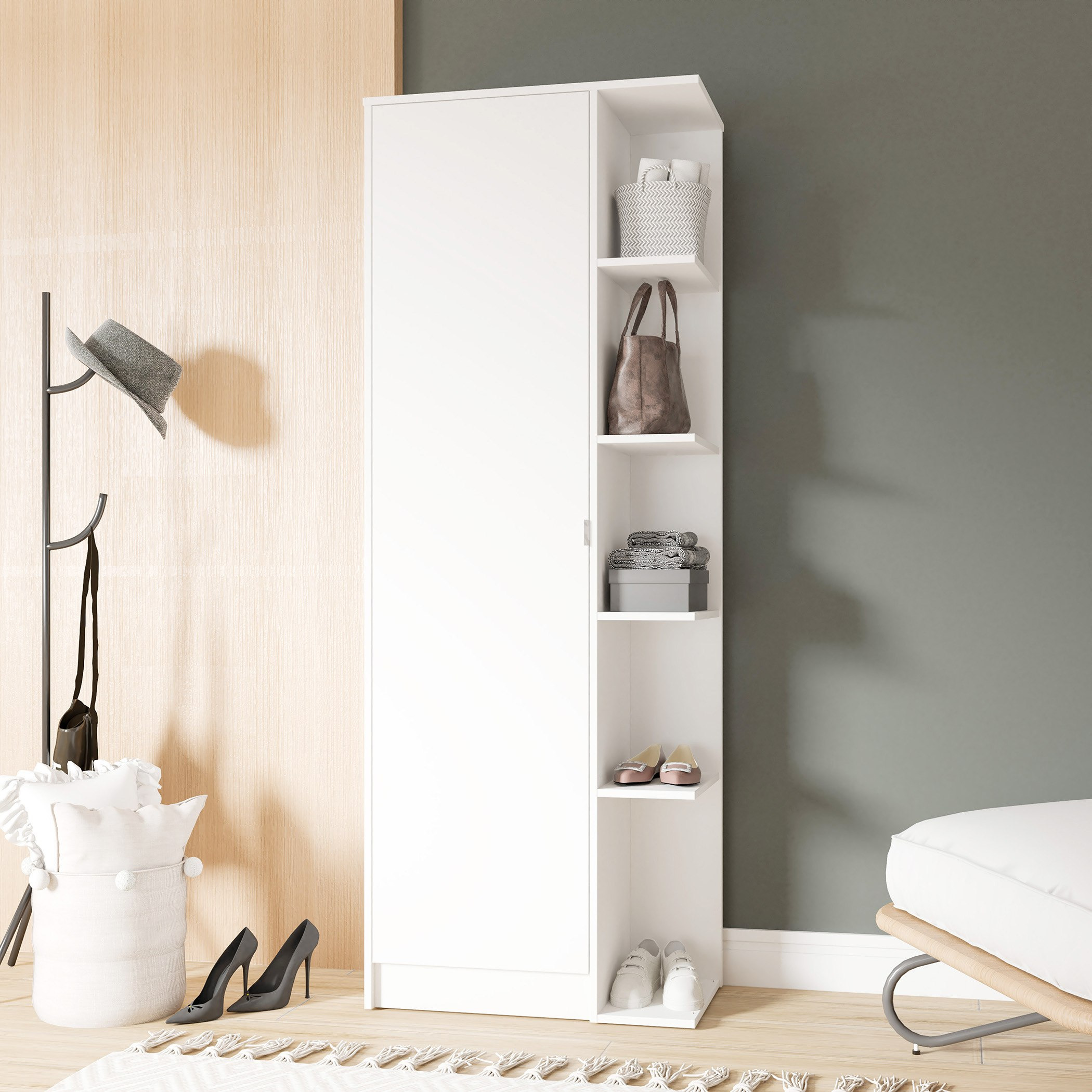 Bianca Theo 1-Door Multipurpose Cabinet with Side Rack and 5 Shelves-hbxbedroom-shoecabinetsandracks-image-1