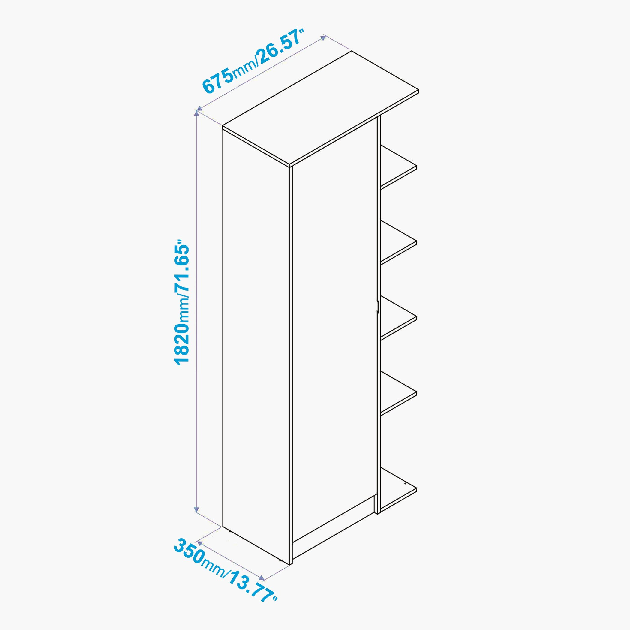 Bianca Theo 1-Door Multipurpose Cabinet with Side Rack and 5 Shelves-hbxbedroom-shoecabinetsandracks-image-8