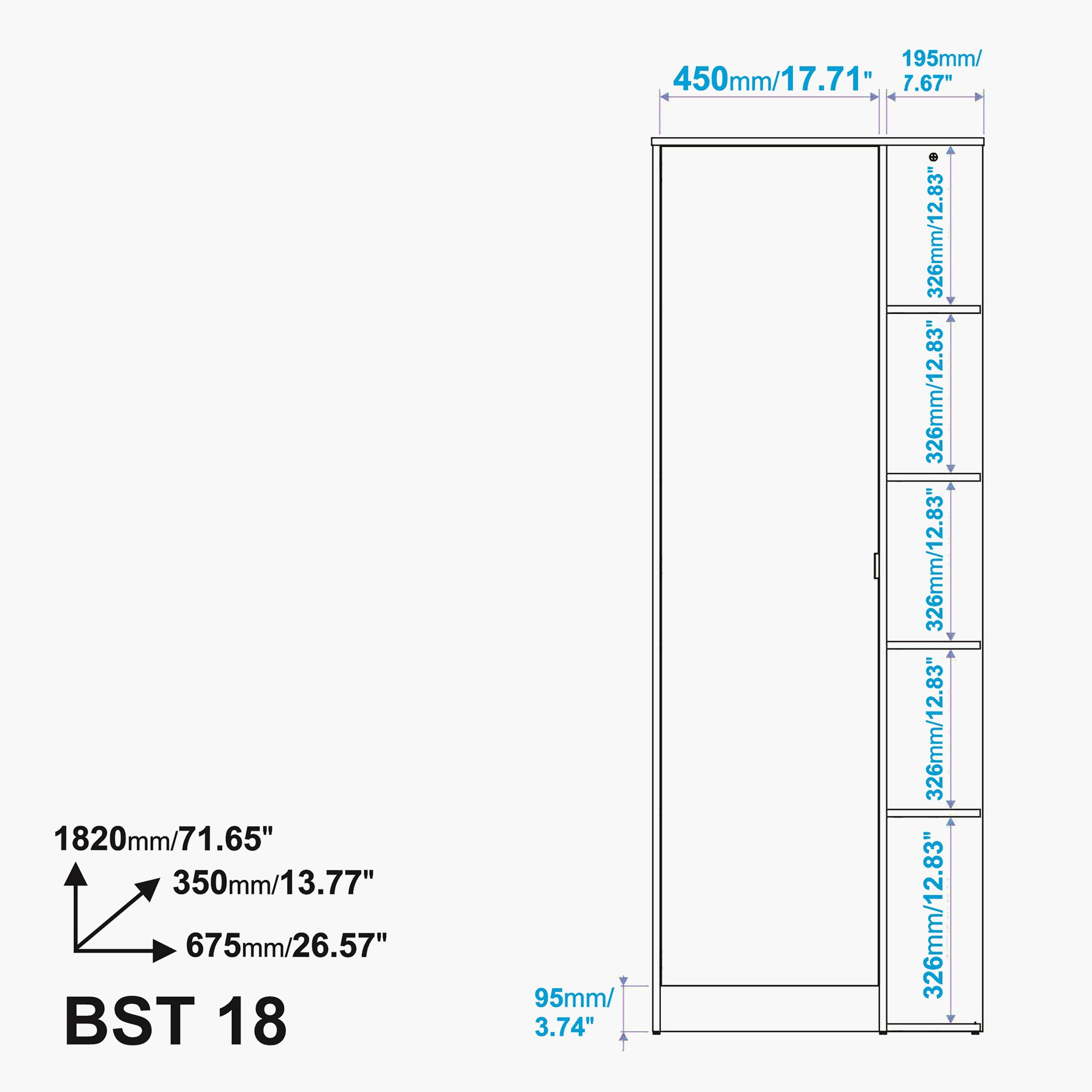 Bianca Theo 1-Door Multipurpose Cabinet with Side Rack and 5 Shelves-hbxbedroom-shoecabinetsandracks-image-9