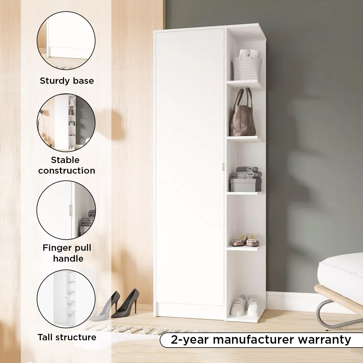 Bianca Theo 1-Door Multipurpose Cabinet with Side Rack and 5 Shelves-hbxbedroom-shoecabinetsandracks-image-4