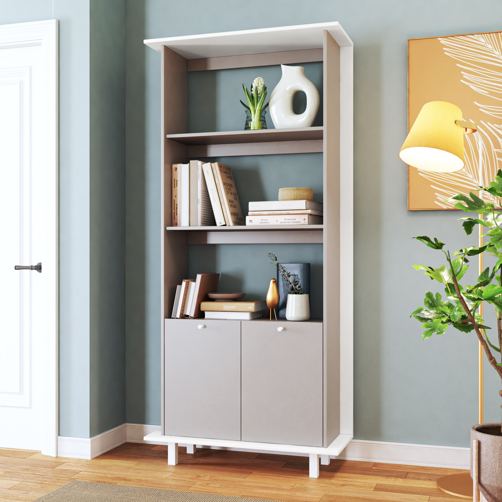 خزانة مفتوحة متعددة الأغراض ببابين و3 أرفف من بيانكا ثيو-hbxfurniture-office-bookcases-image-1