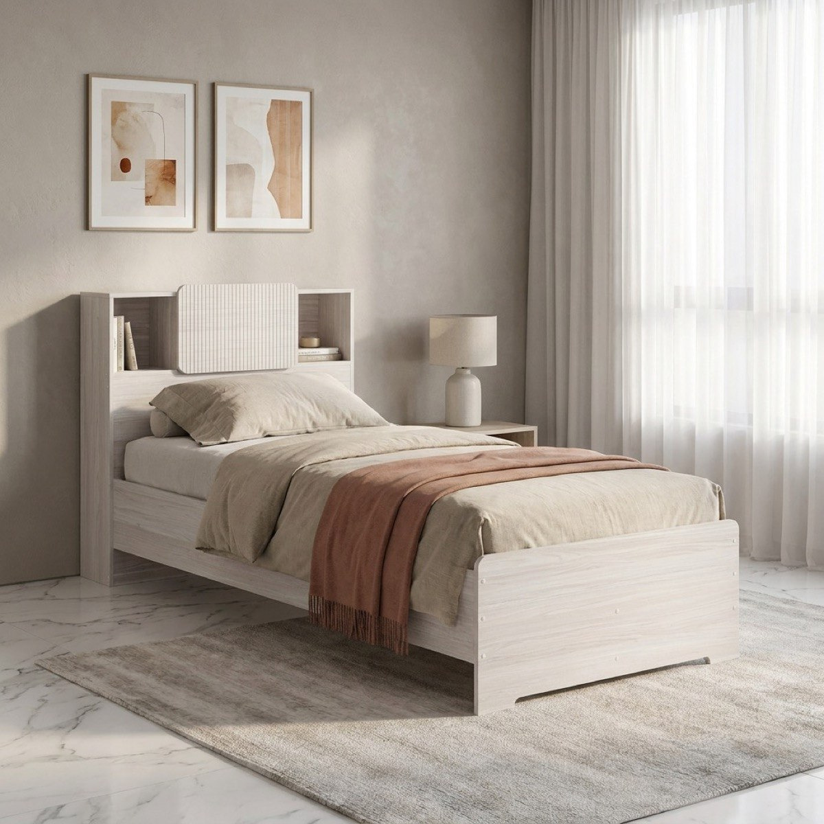 Movo Elmwood Smart Single Bed with Storage Headboard - 90x200 cm-hbxfurniture-bedsandbedsets-beds-single-image-1