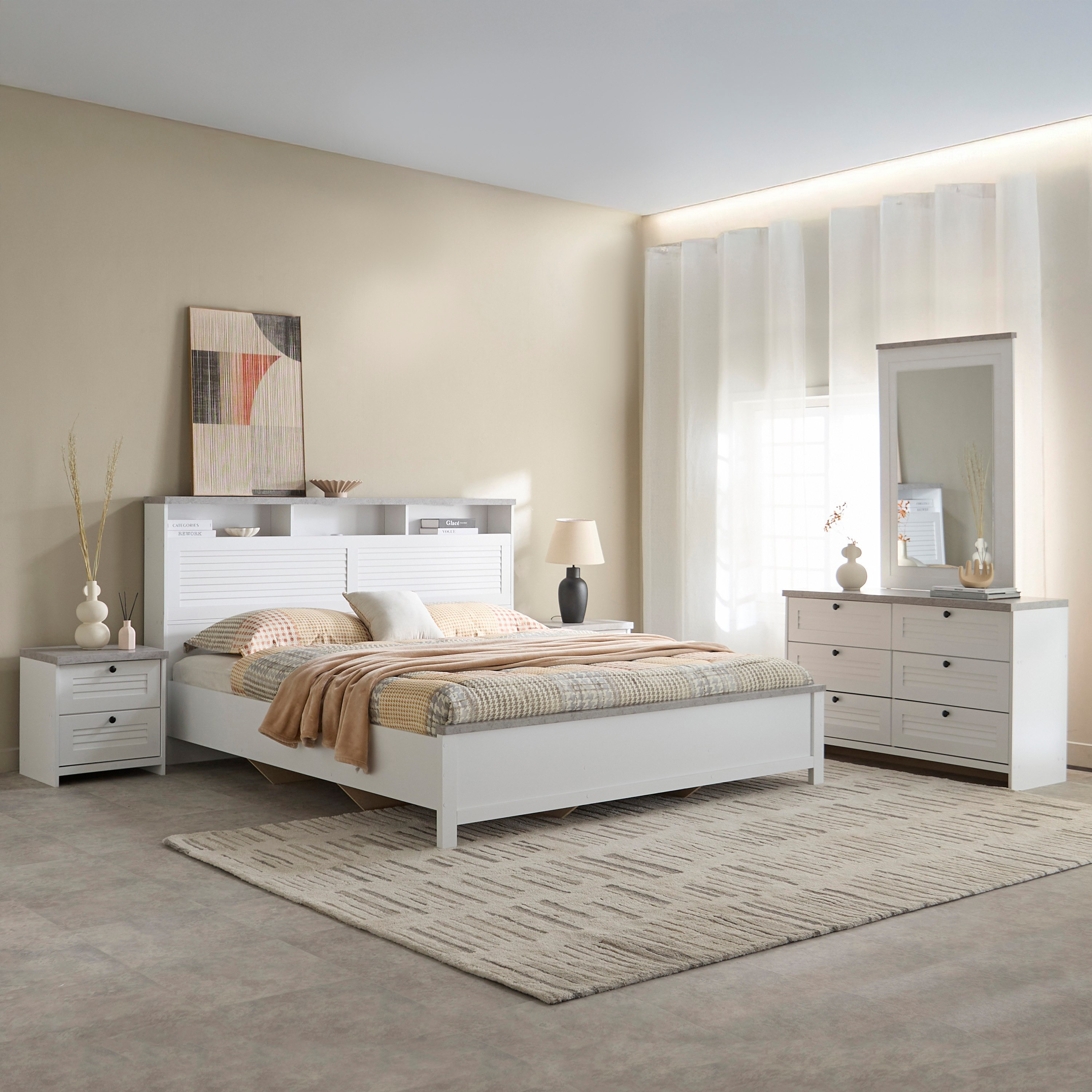 طقم غرفة نوم كينج 5 قطع بلوح رأسي بمساحة تخزين - لوفيا من موڤو - 180×200 سم-hbxbedroom-bedsandbedsets-bedroomsets-king-image-1