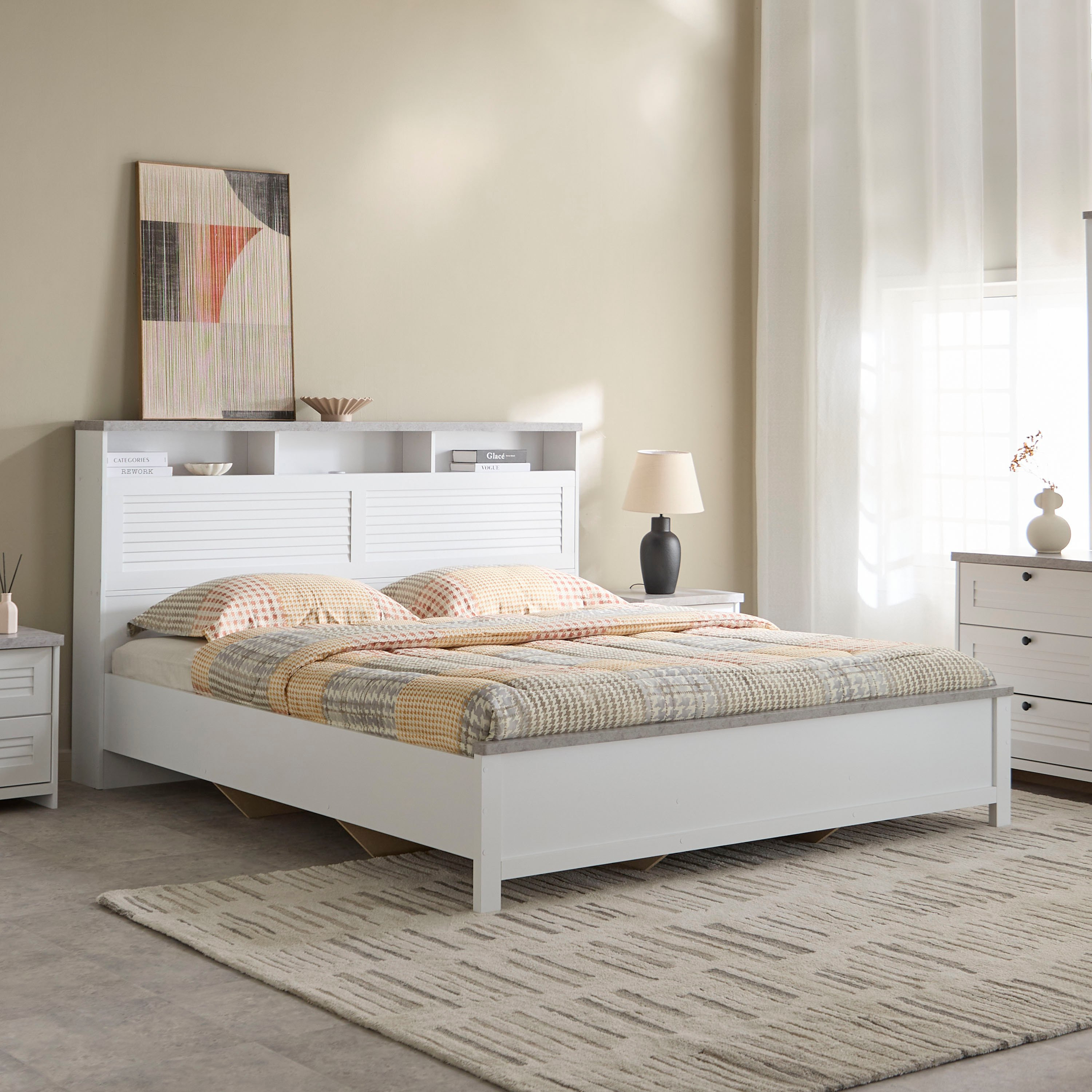 طقم غرفة نوم كينج 5 قطع بلوح رأسي بمساحة تخزين - لوفيا من موڤو - 180×200 سم-hbxbedroom-bedsandbedsets-bedroomsets-king-image-2