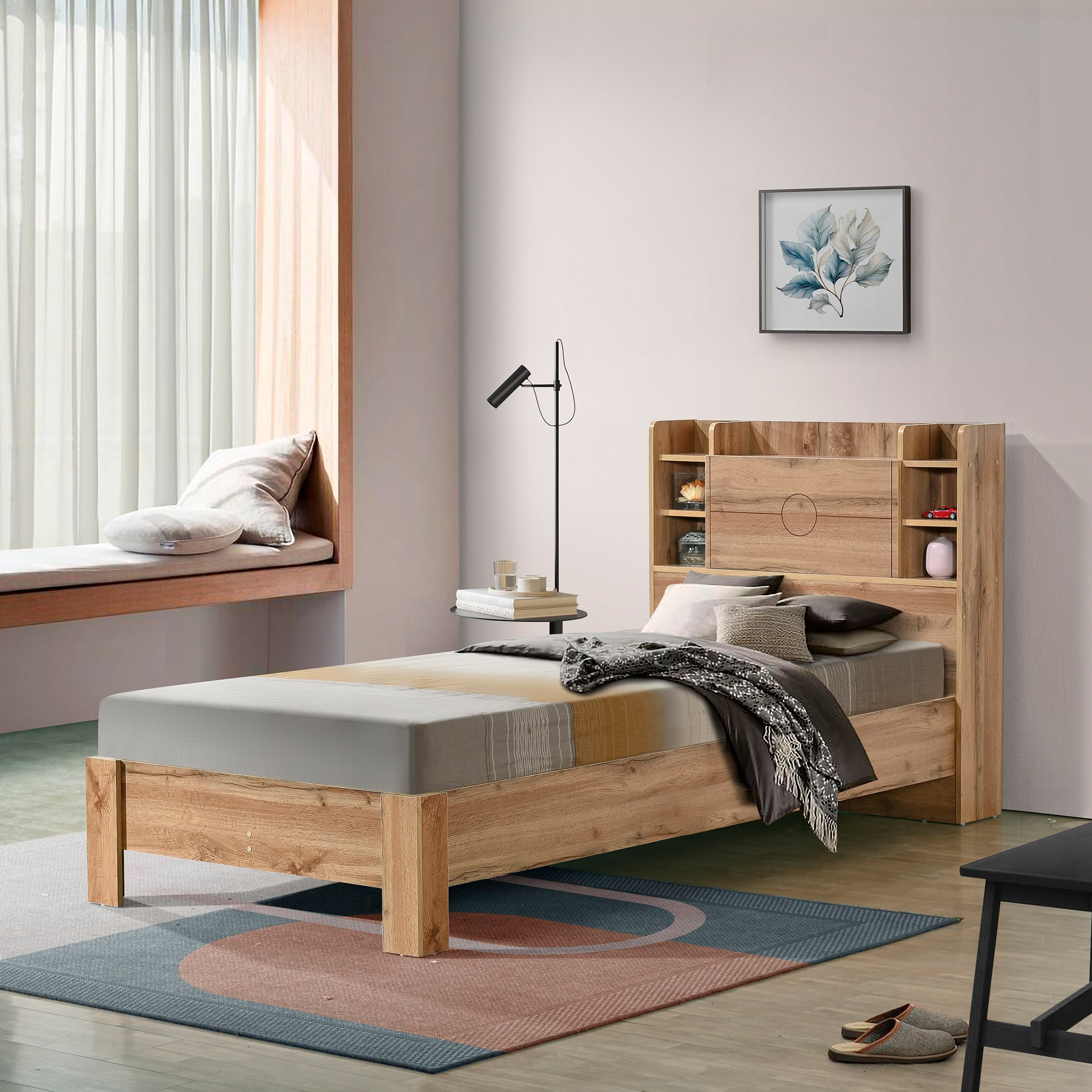 Movo Carnation Smart Single Bed with Storage Headboard - 90x200 cm-hbxfurniture-bedsandbedsets-beds-single-image-1