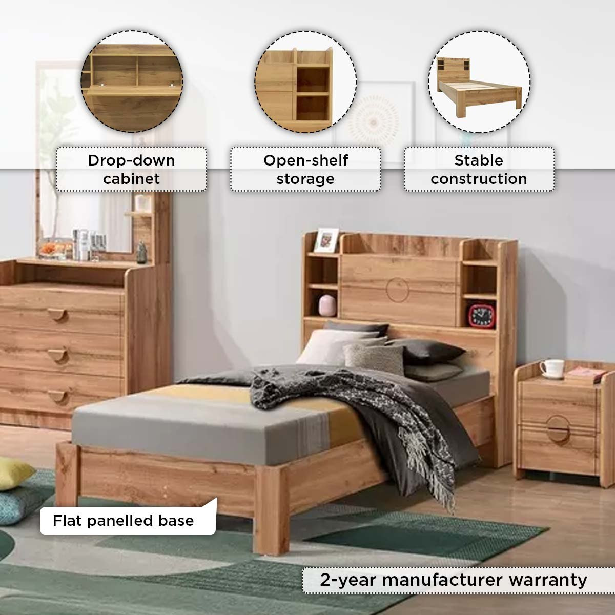 Movo Carnation Smart Single Bed with Storage Headboard - 90x200 cm-hbxfurniture-bedsandbedsets-beds-single-image-11