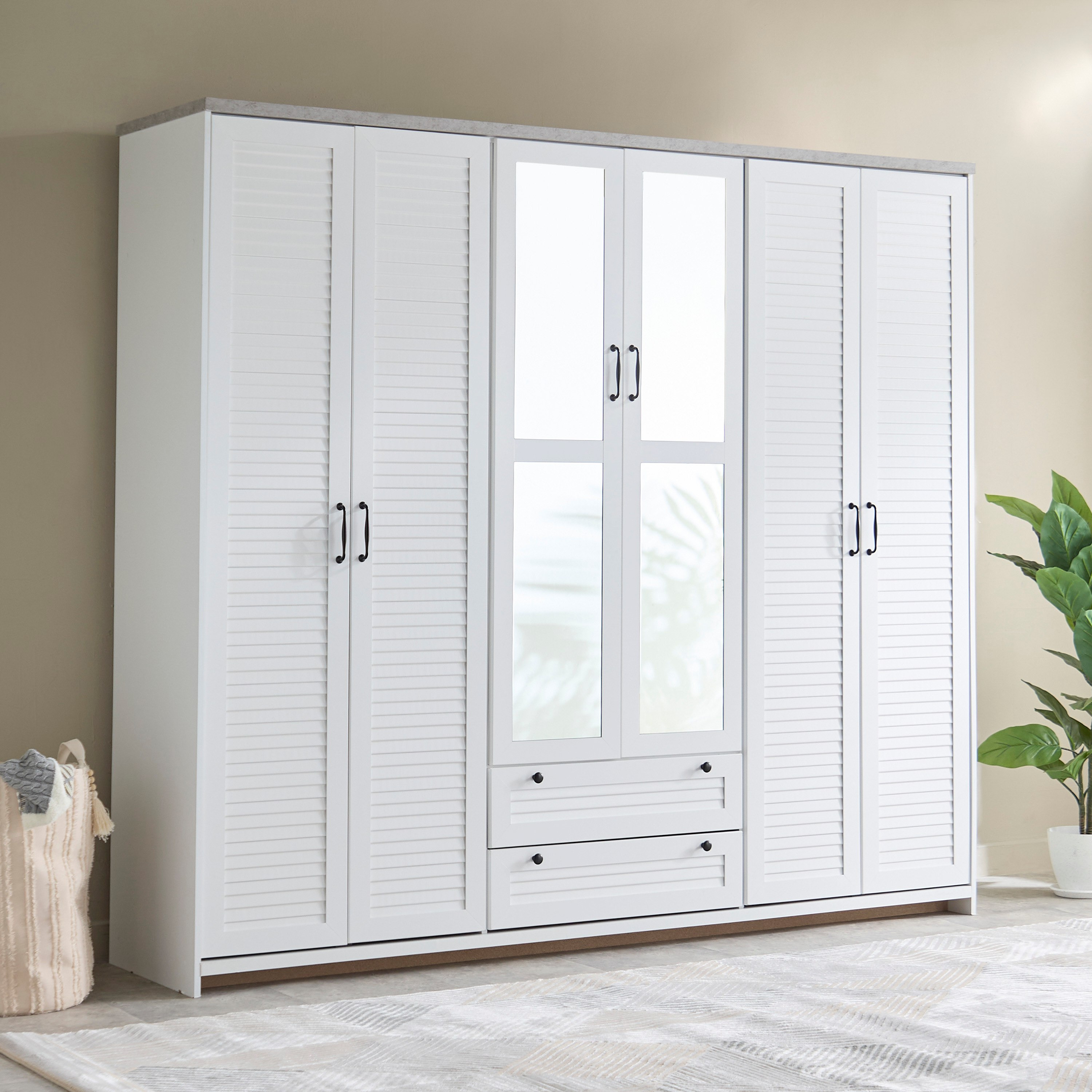خزانة ملابس 6 أبواب مع درجين ومرايا - لوفيا من موڤو-hbxfurniture-wardrobes-image-1