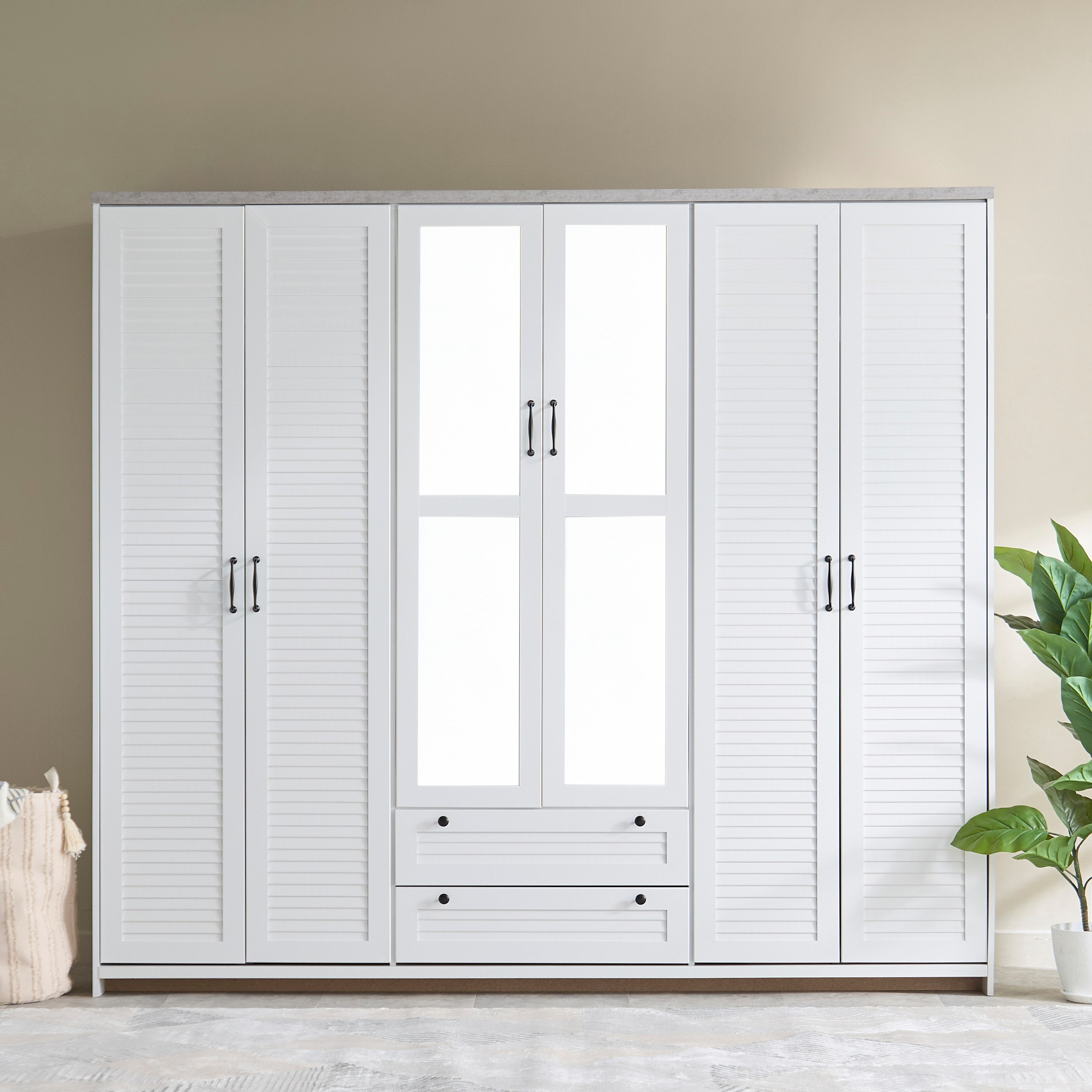 خزانة ملابس 6 أبواب مع درجين ومرايا - لوفيا من موڤو-hbxfurniture-wardrobes-image-2