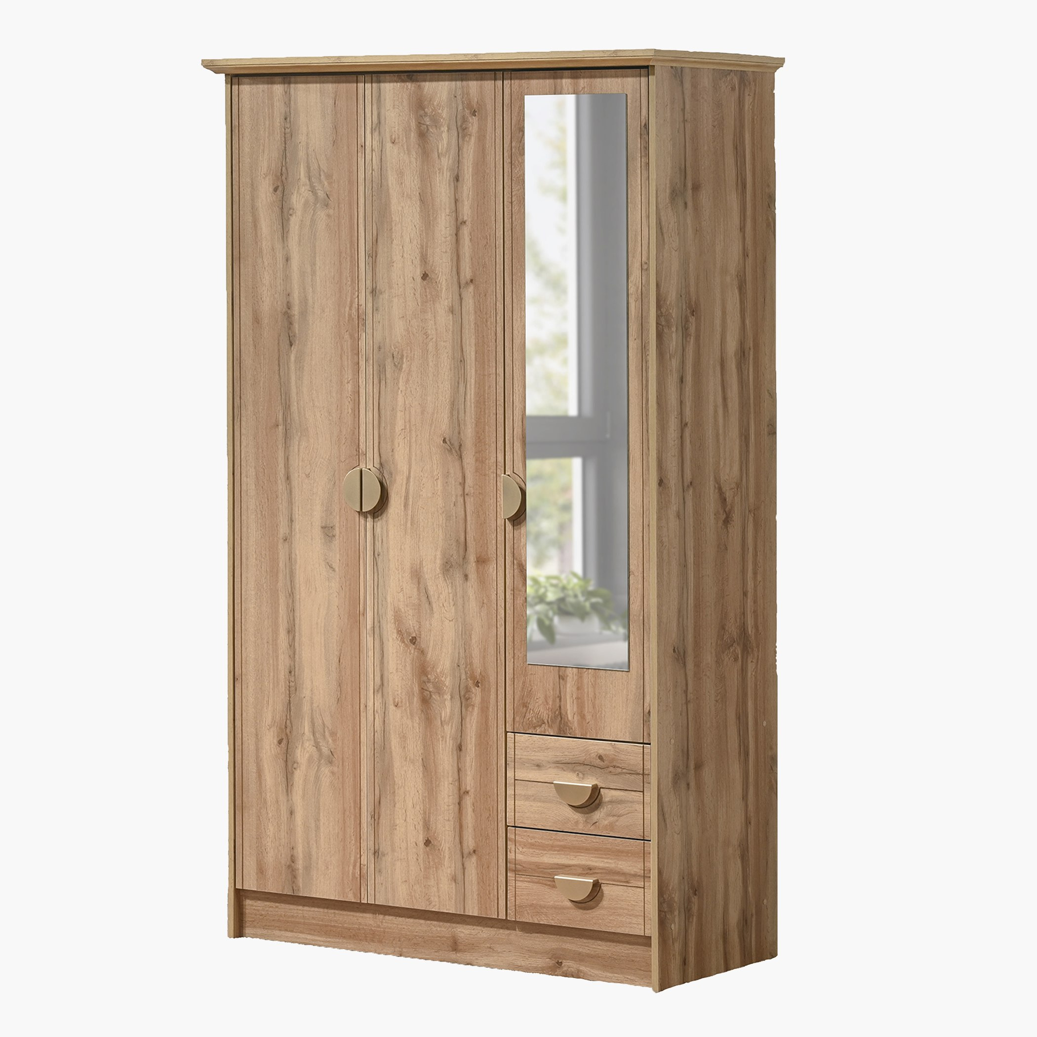 Movo Carnation 3-Door Wardrobe with 2 Drawers and Mirror-hbxfurniture-wardrobes-image-2