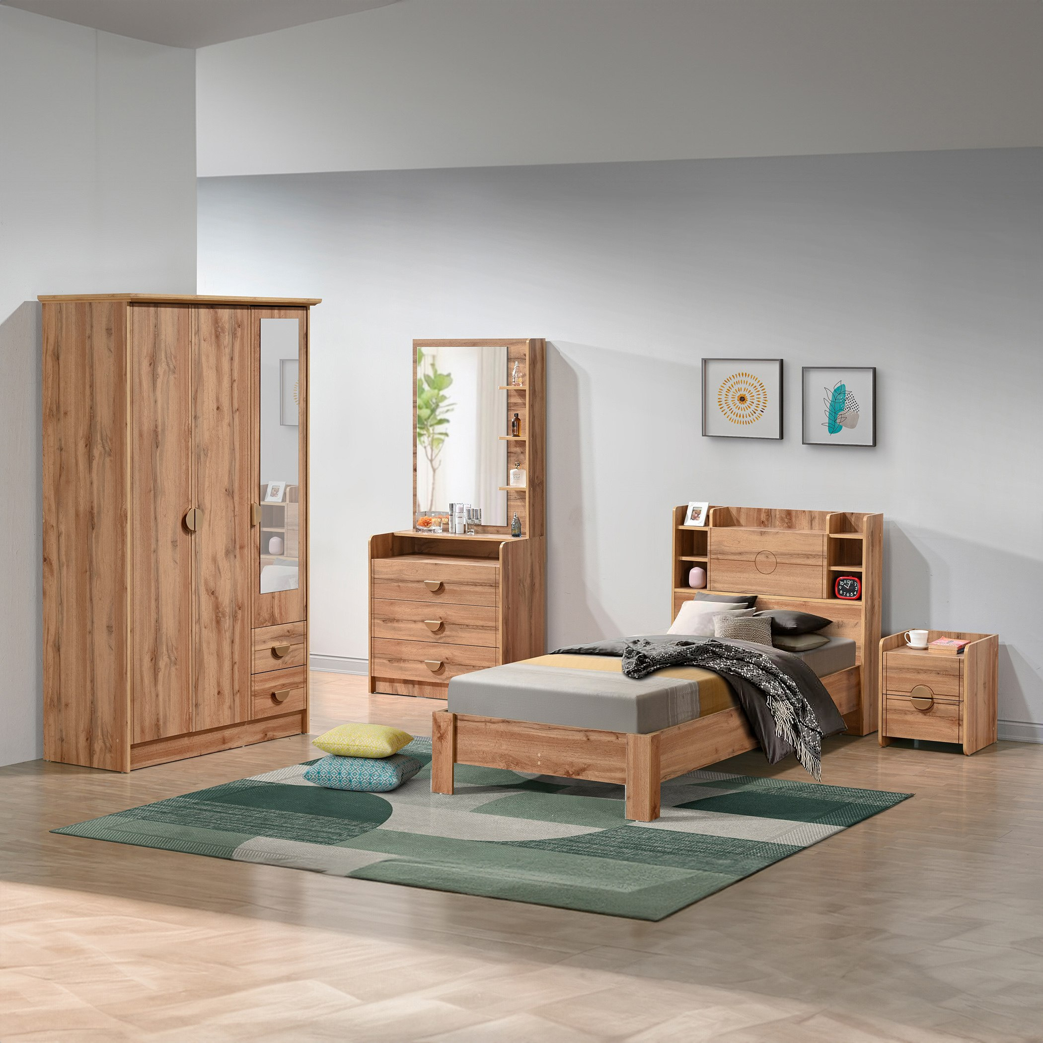 Movo Carnation 3-Door Wardrobe with 2 Drawers and Mirror-hbxfurniture-wardrobes-image-8