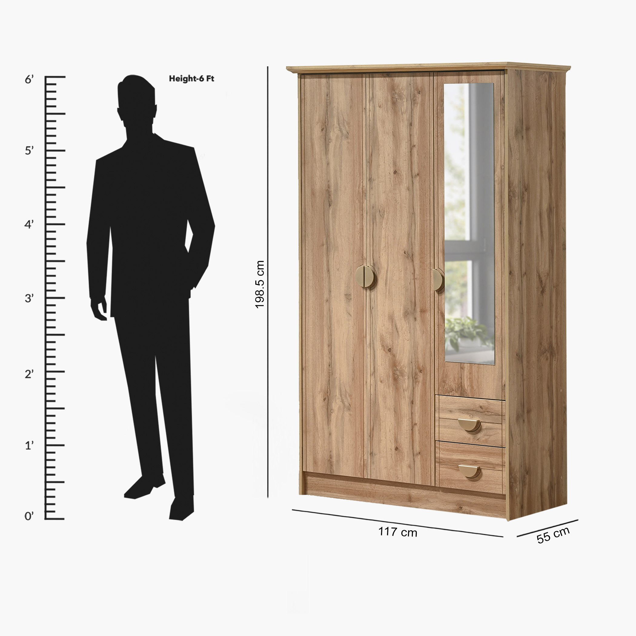 Movo Carnation 3-Door Wardrobe with 2 Drawers and Mirror-hbxfurniture-wardrobes-image-9