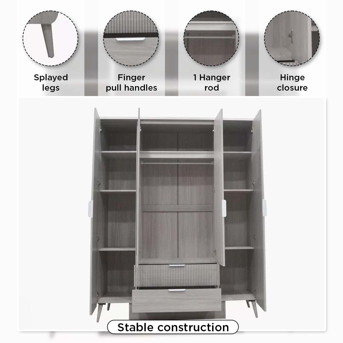 Movo Elmwood 4-Door Wardrobe with 2 Drawers and Mirror-hbxfurniture-wardrobes-image-11