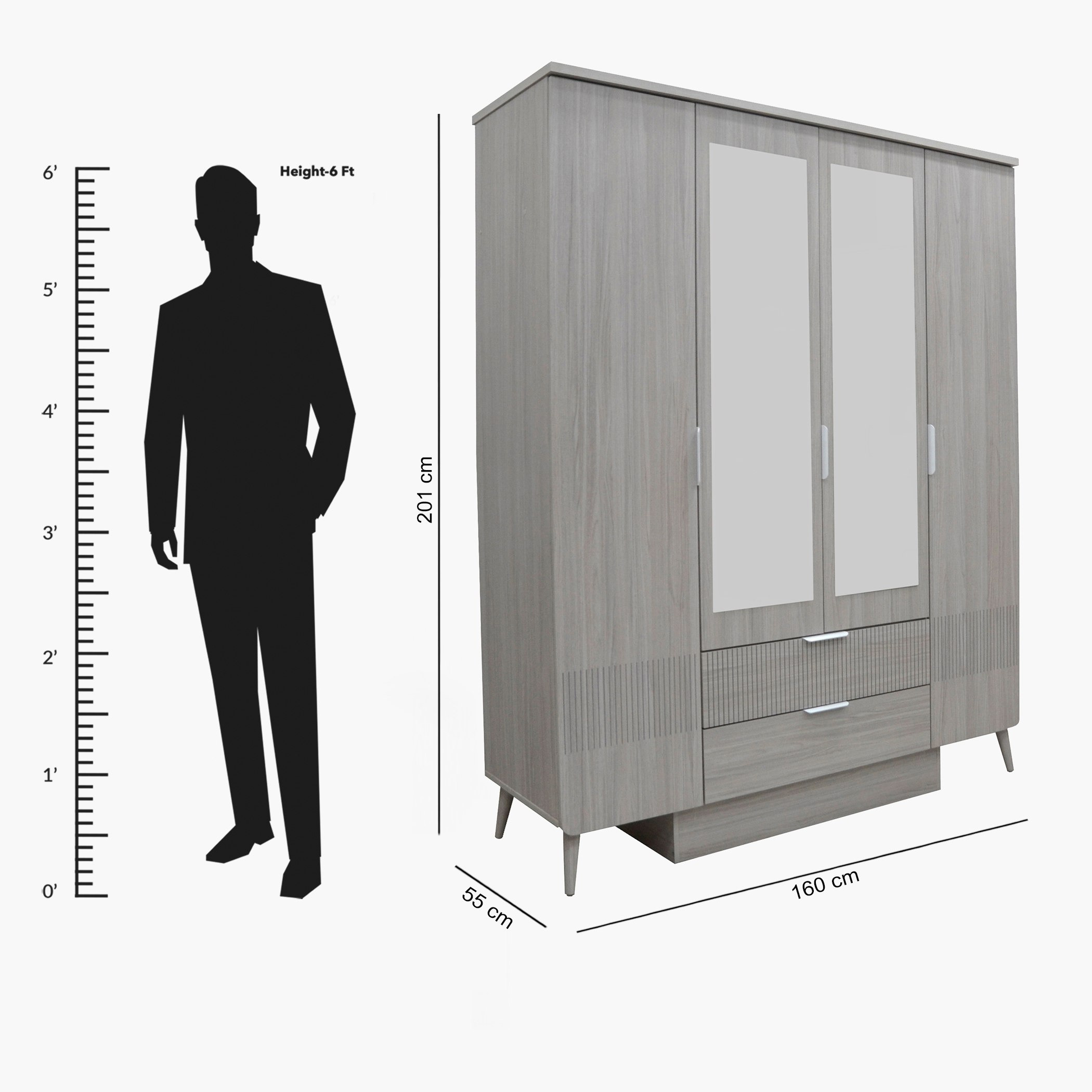 Movo Elmwood 4-Door Wardrobe with 2 Drawers and Mirror-hbxfurniture-wardrobes-image-9