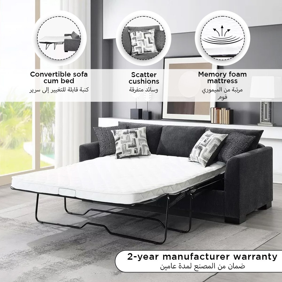 Bellmont 3-Seater Reversible Sleeper Corner Sofa Bed with Memory Foam Mattress and 4 Cushions-hbxfurniture-sofasandarmchairs-sofabeds-image-5