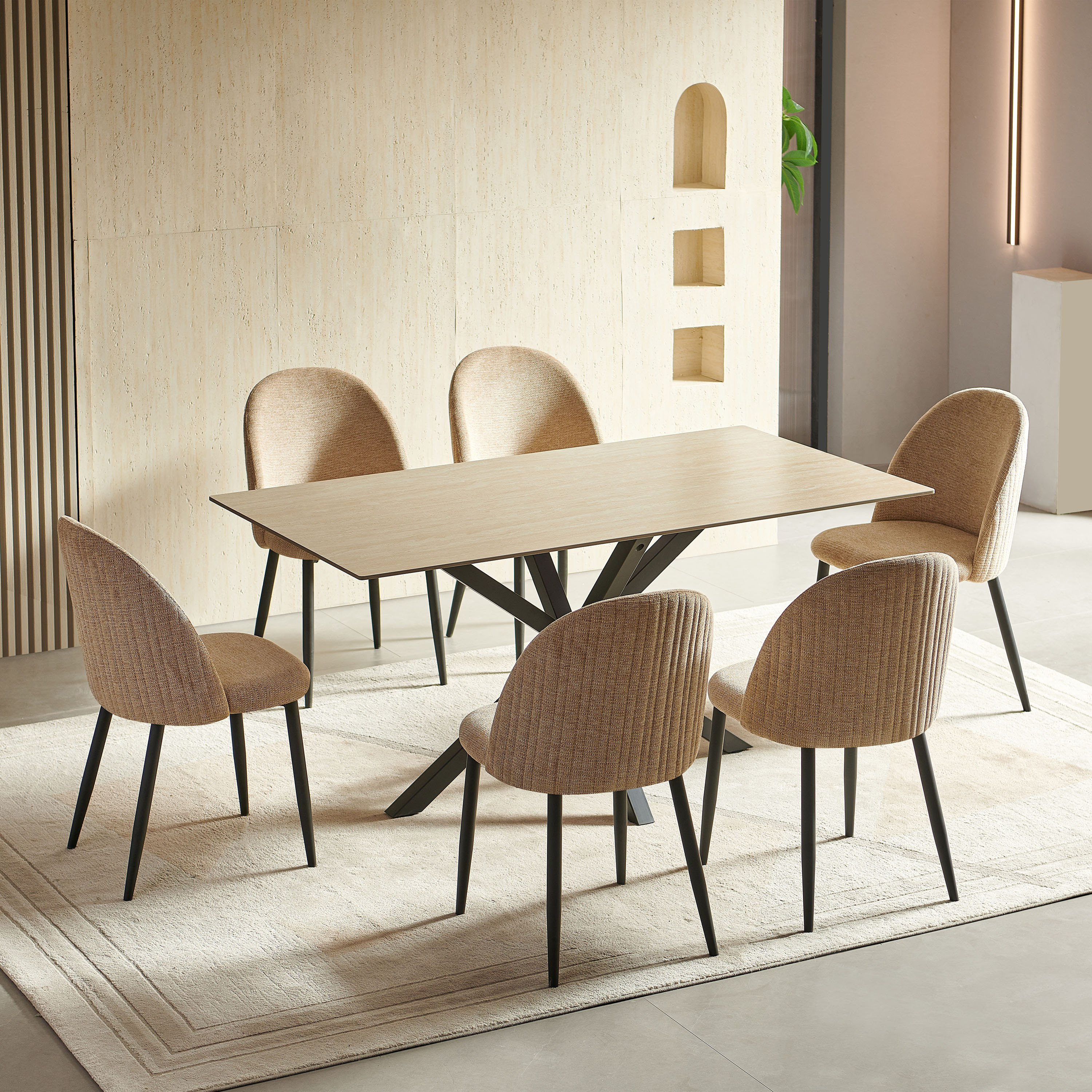 طقم سفرة 6 مقاعد من الحجر الملبد من بيليسيا-hbxfurniture-diningtablesandsets-diningsets-sixseater-image-1
